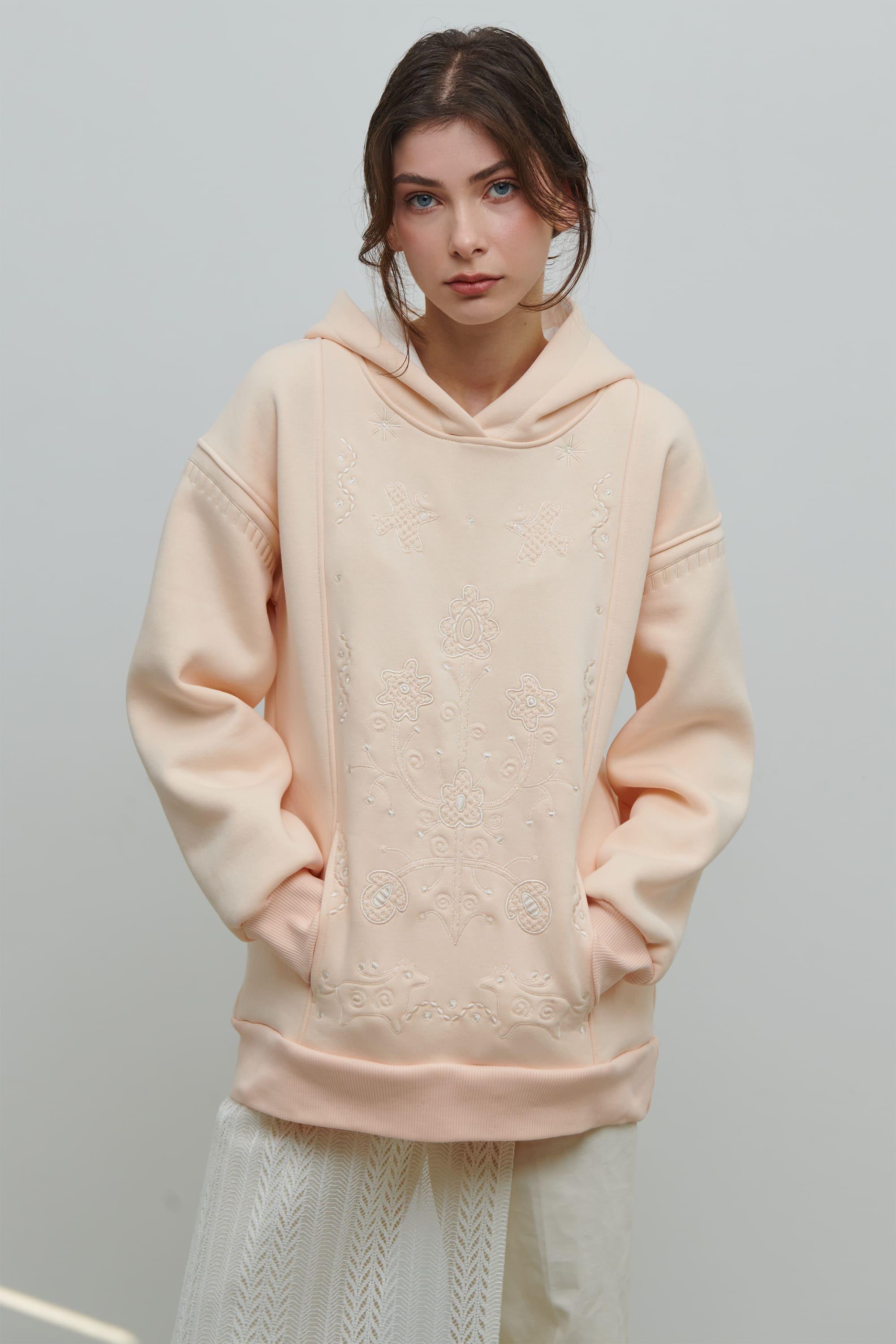 Women's Christmas beige hoodie Miss Svyatkova