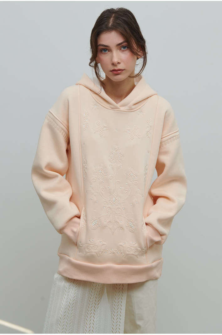 Women's Christmas beige hoodie Miss Svyatkova | XS | 40-42