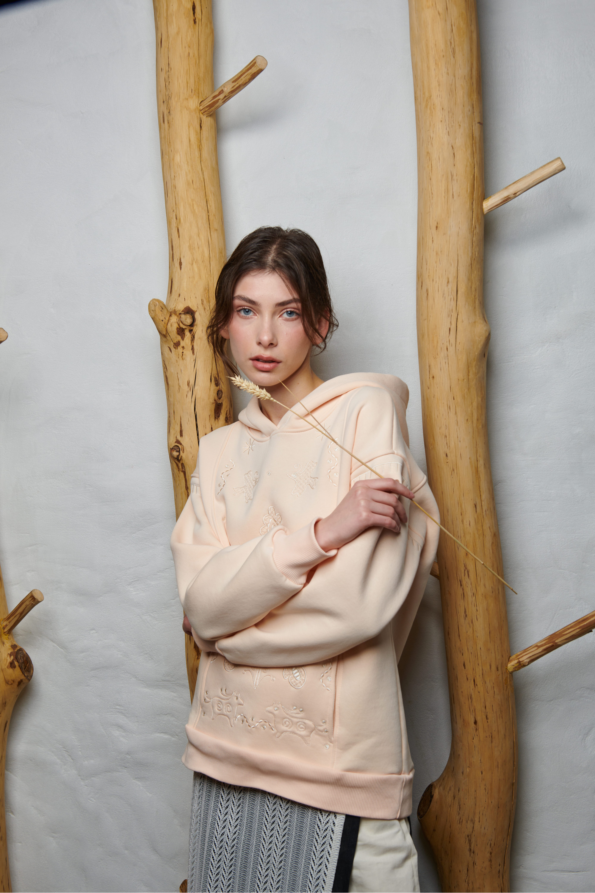 Women's Christmas beige hoodie Miss Svyatkova | XS | 40-42