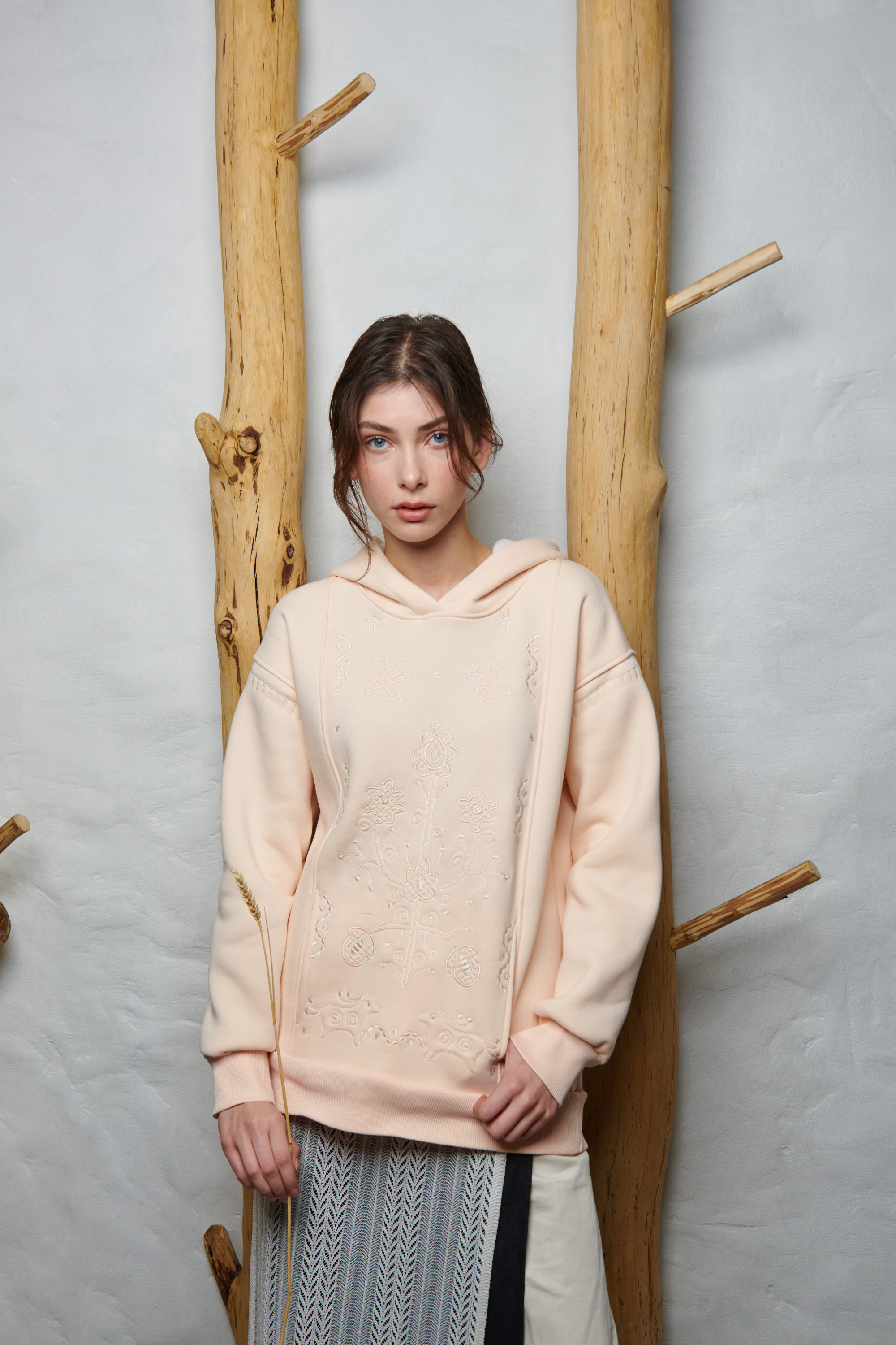 Women's Christmas beige hoodie Miss Svyatkova | XS | 40-42