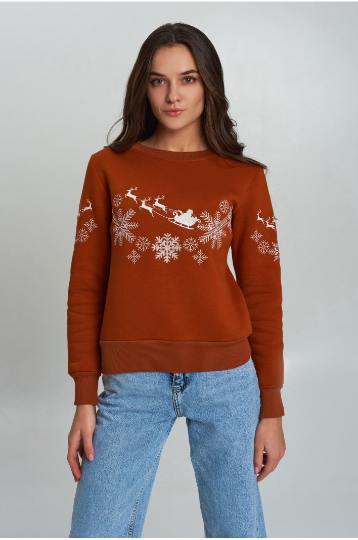 New Year's sweater Women's brown with Santa Claus