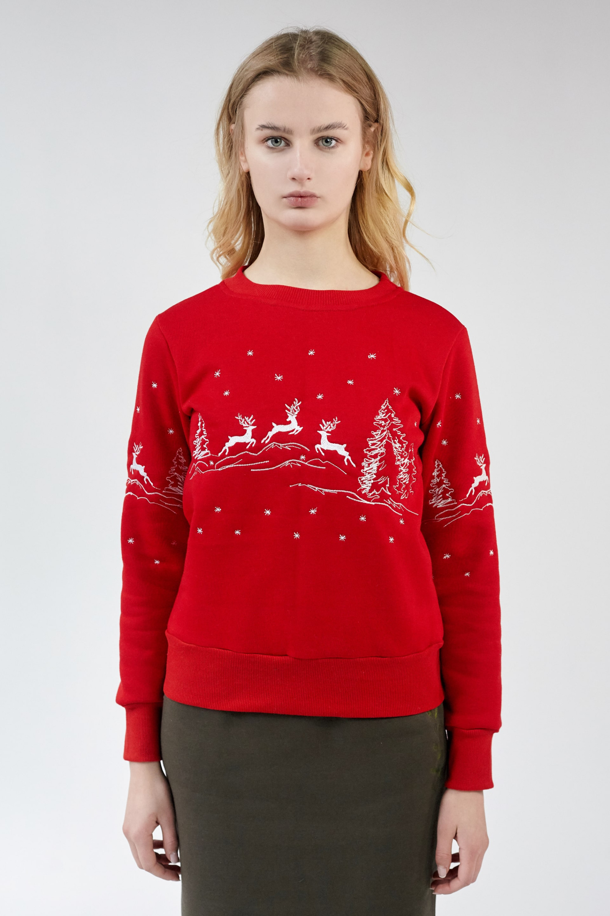 New Year's sweatshirts for two with deer red