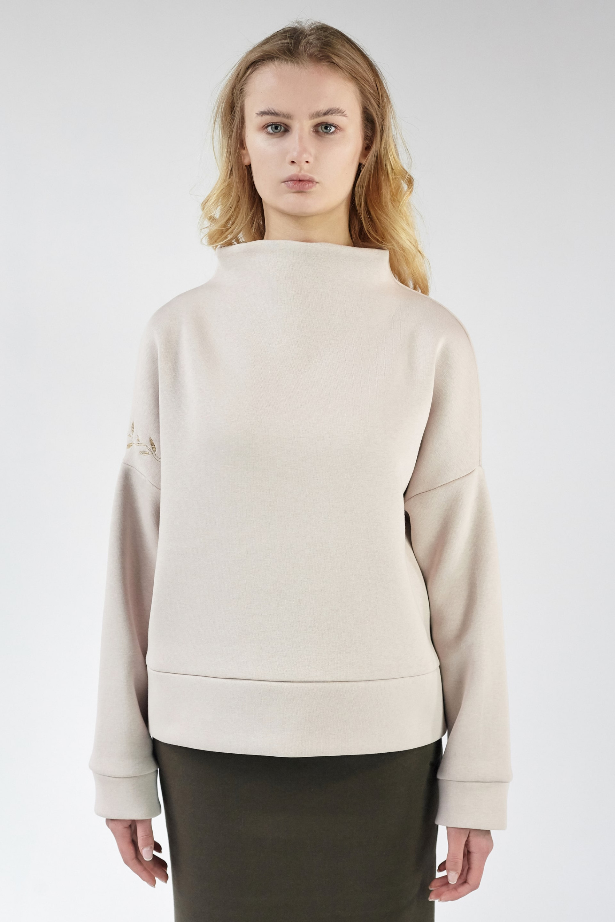 Жіночий  вишитий світшот Beige зі стійкою