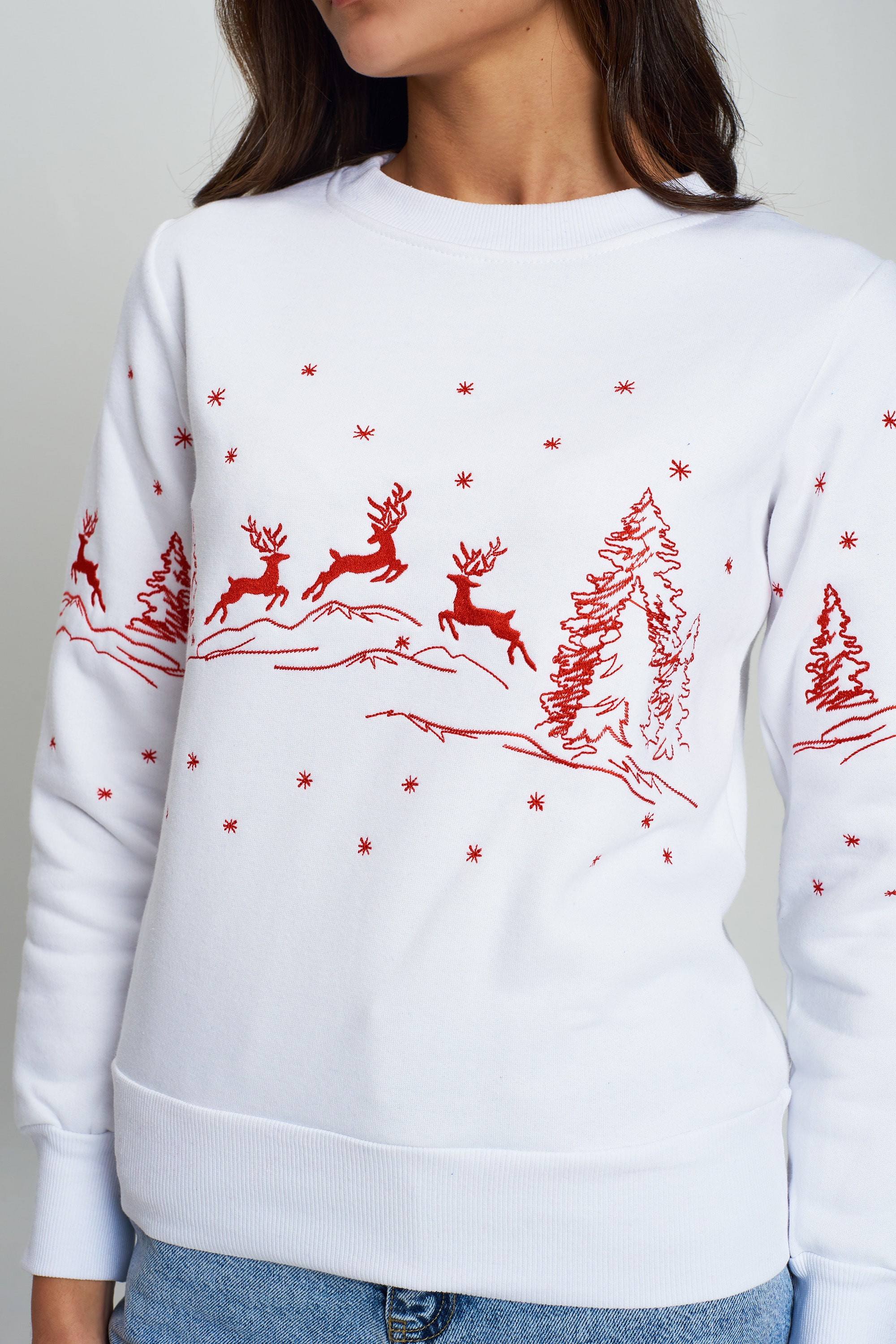 Christmas female sweatshirt with deer White