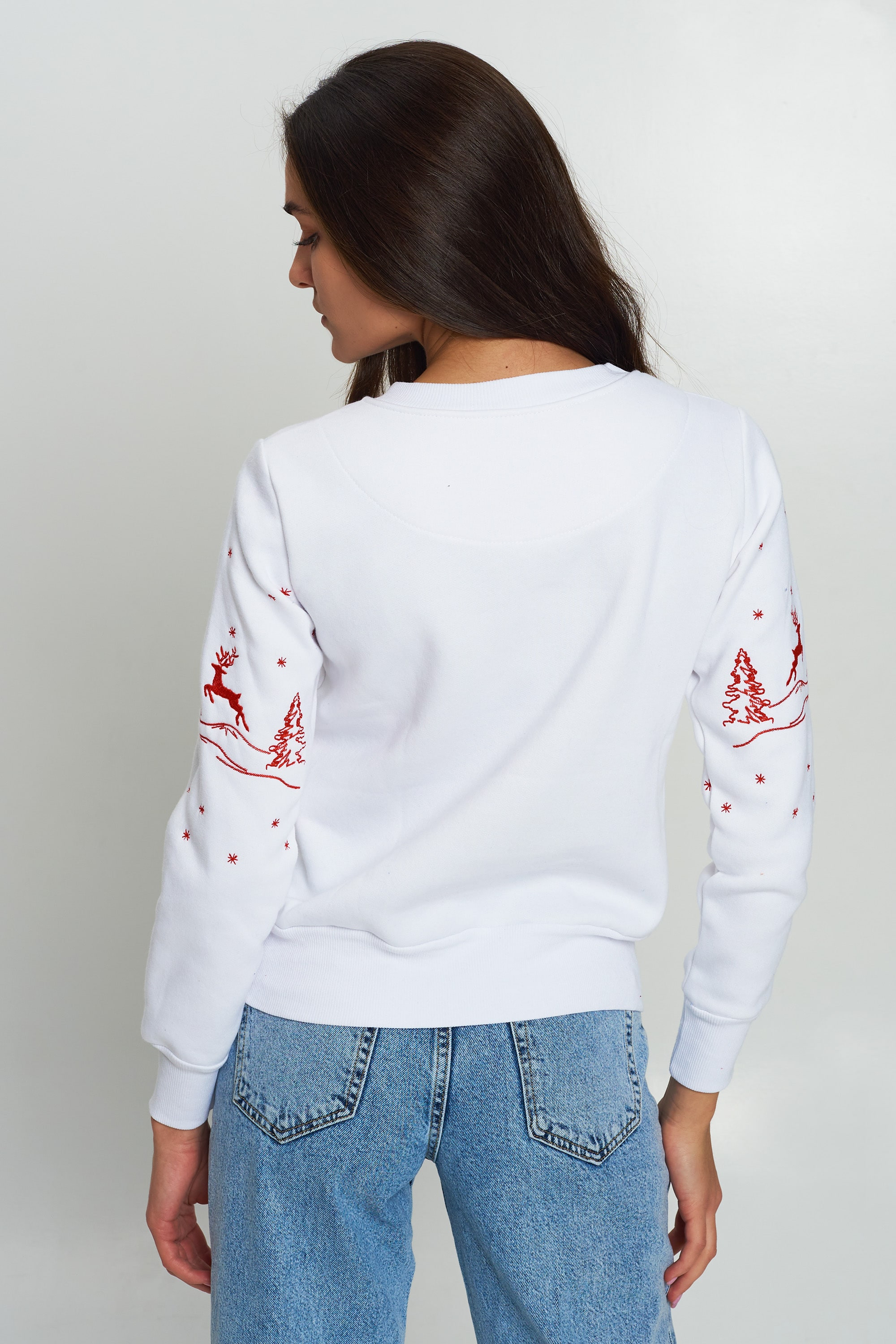 Christmas female sweatshirt with deer White | XS | 40-42 Christmas female sweatshirt with deer White | XS | 40-42