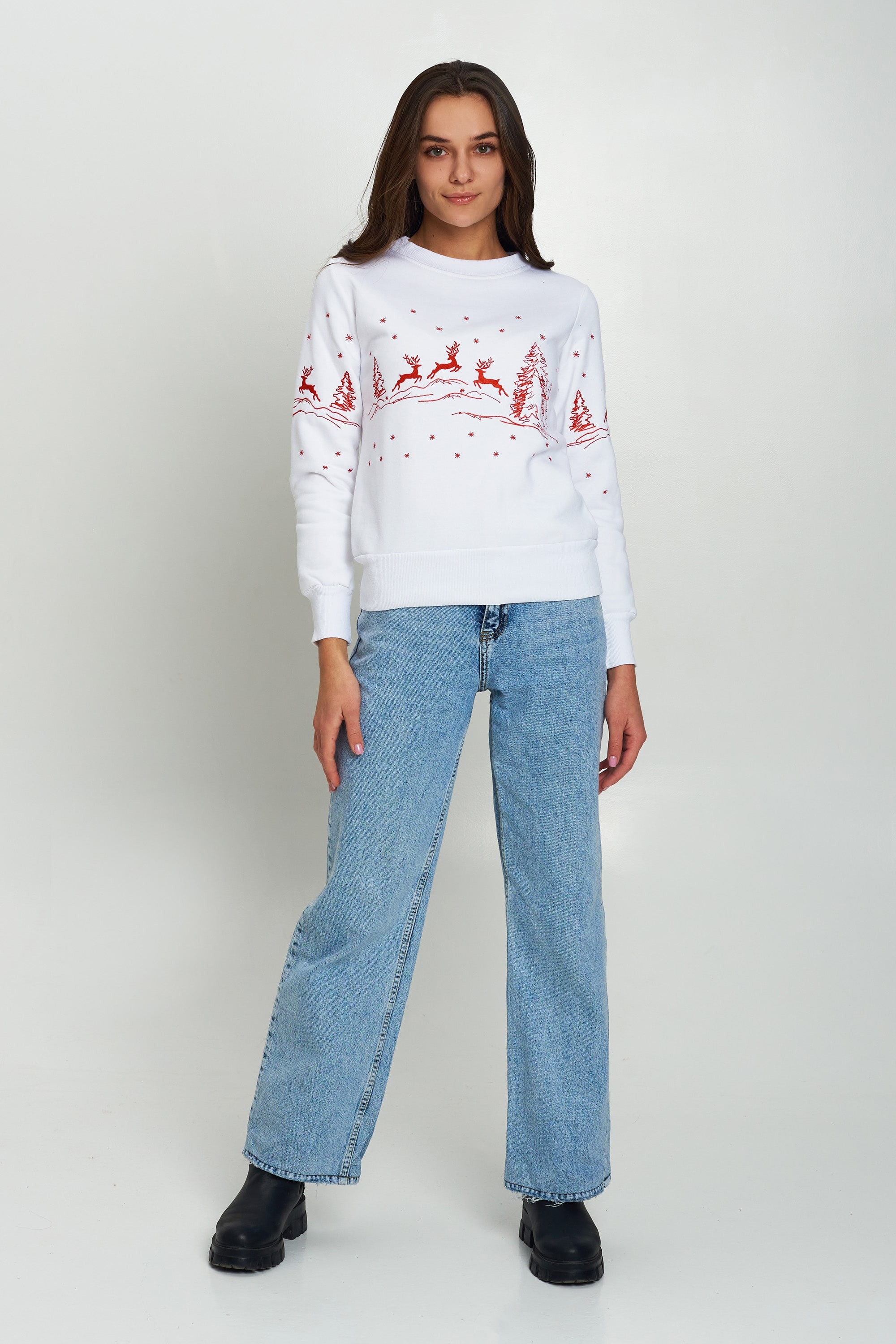 Christmas female sweatshirt with deer White | XS | 40-42 Christmas female sweatshirt with deer White | XS | 40-42