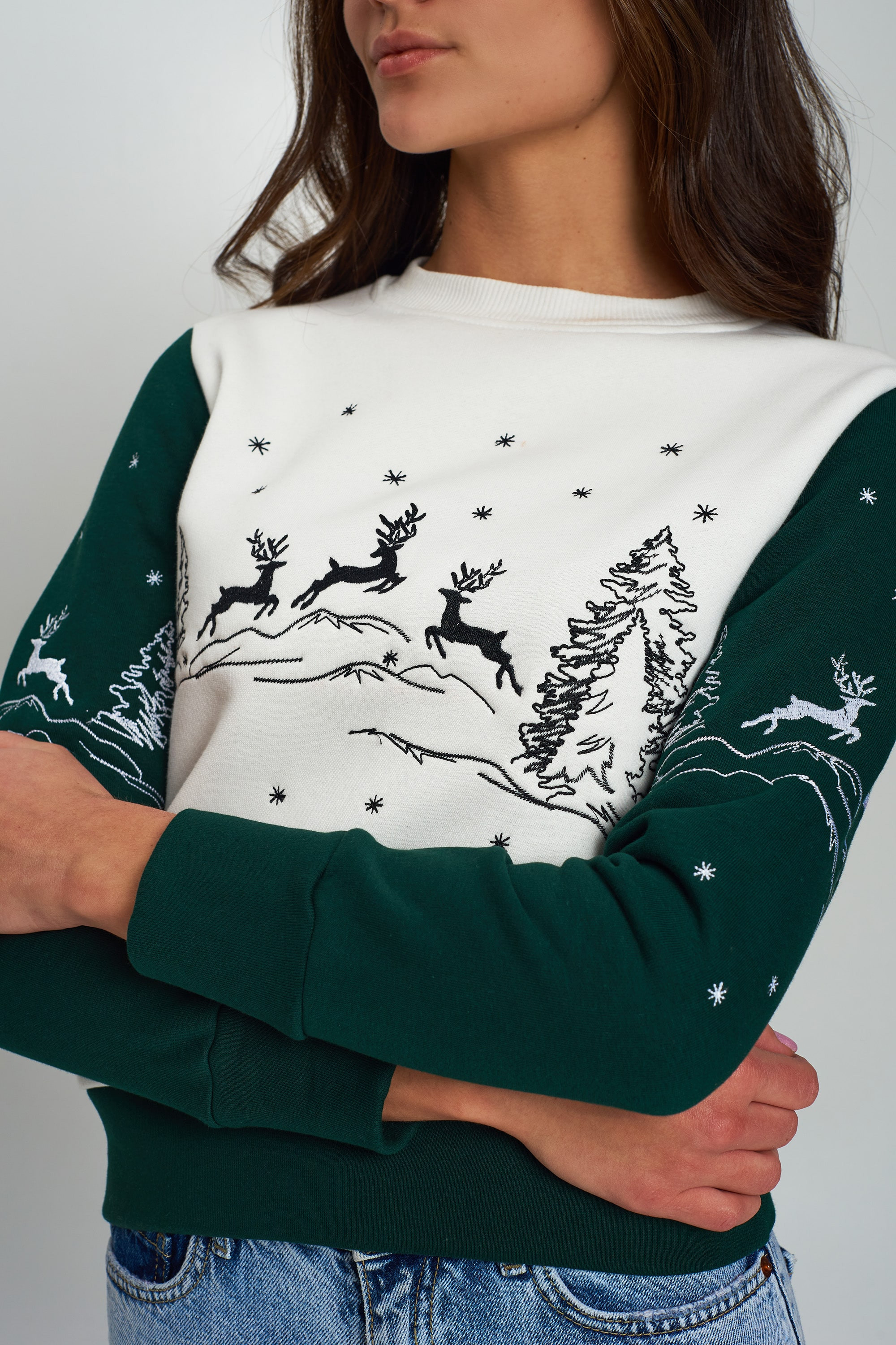 Christmas female sweatshirt with deer Green