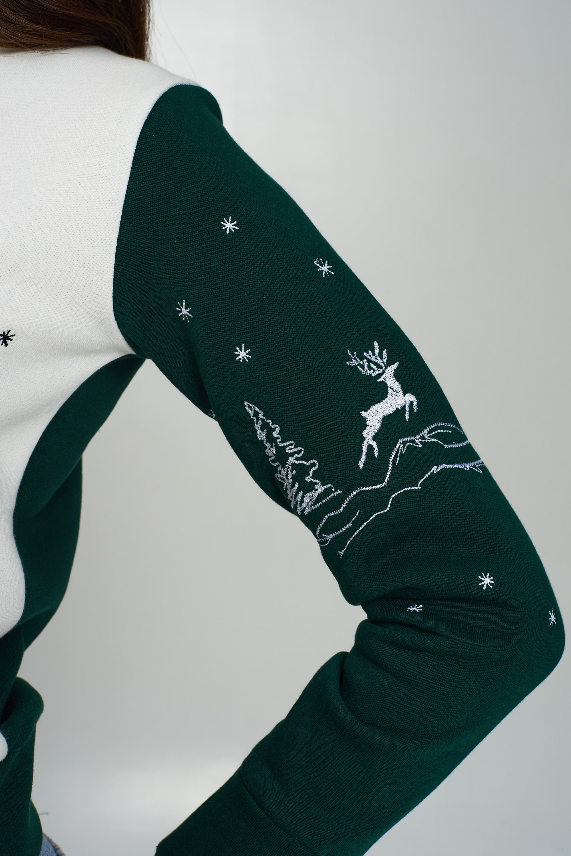 Christmas female sweatshirt with deer Green