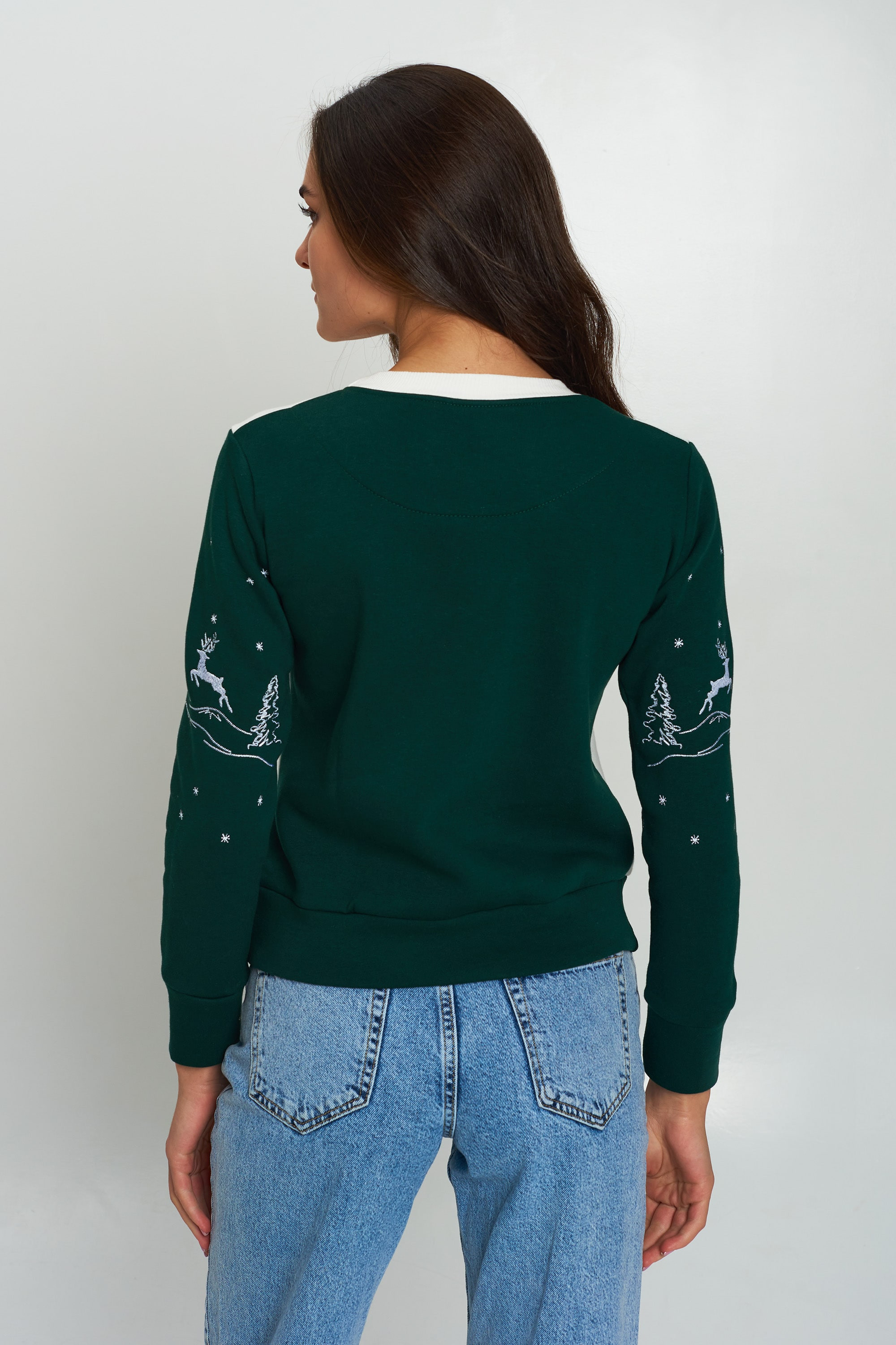 Christmas female sweatshirt with deer Green | XS | 40-42 Christmas female sweatshirt with deer Green | XS | 40-42