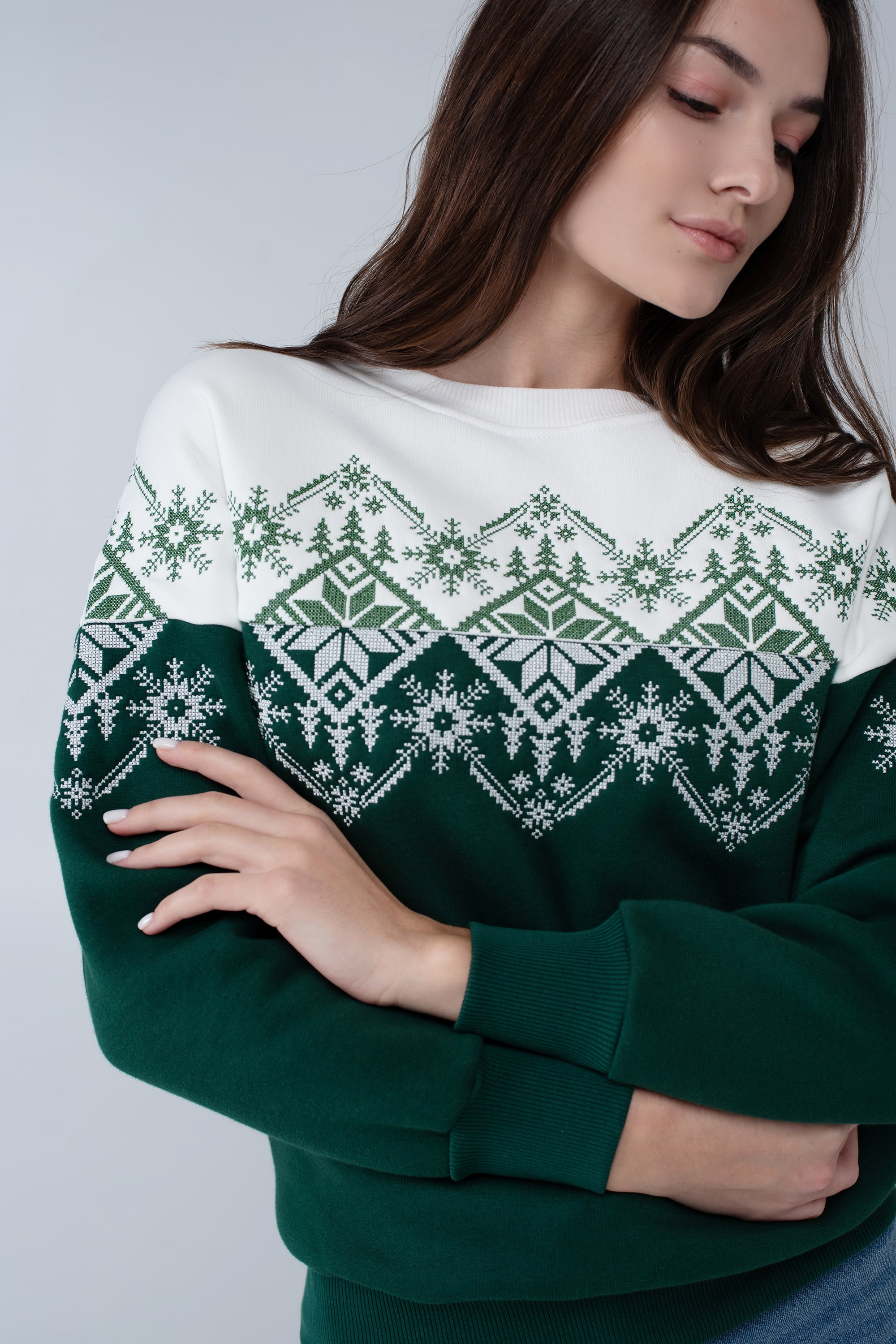 Women's green New Year's sweatshirt Snowflake | XS | 40-42