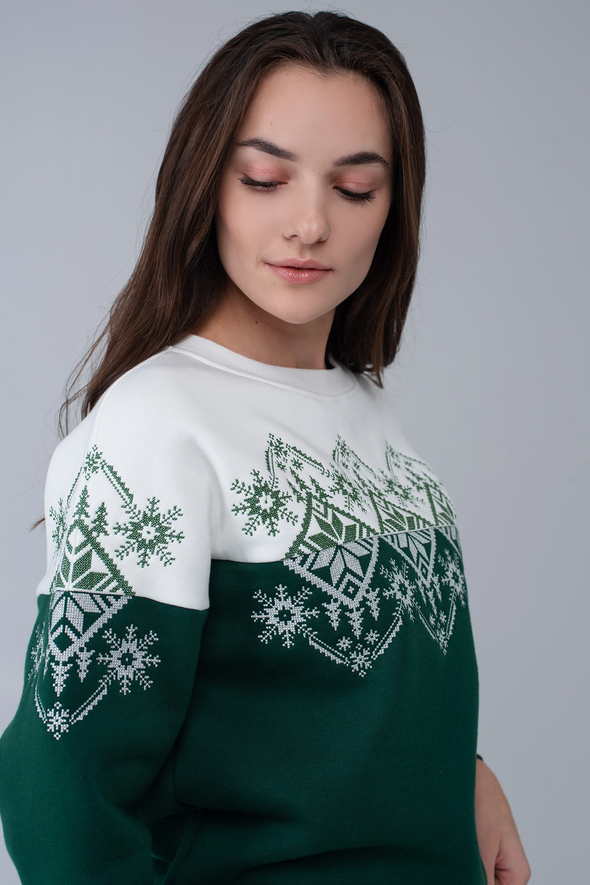 Women's green New Year's sweatshirt Snowflake | XS | 40-42