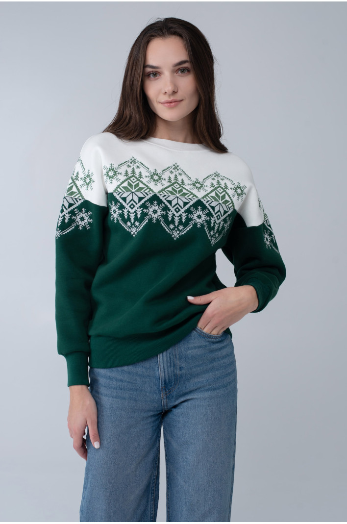 Women's green New Year's sweatshirt Snowflake | XS | 40-42 Women's green New Year's sweatshirt Snowflake | XS | 40-42