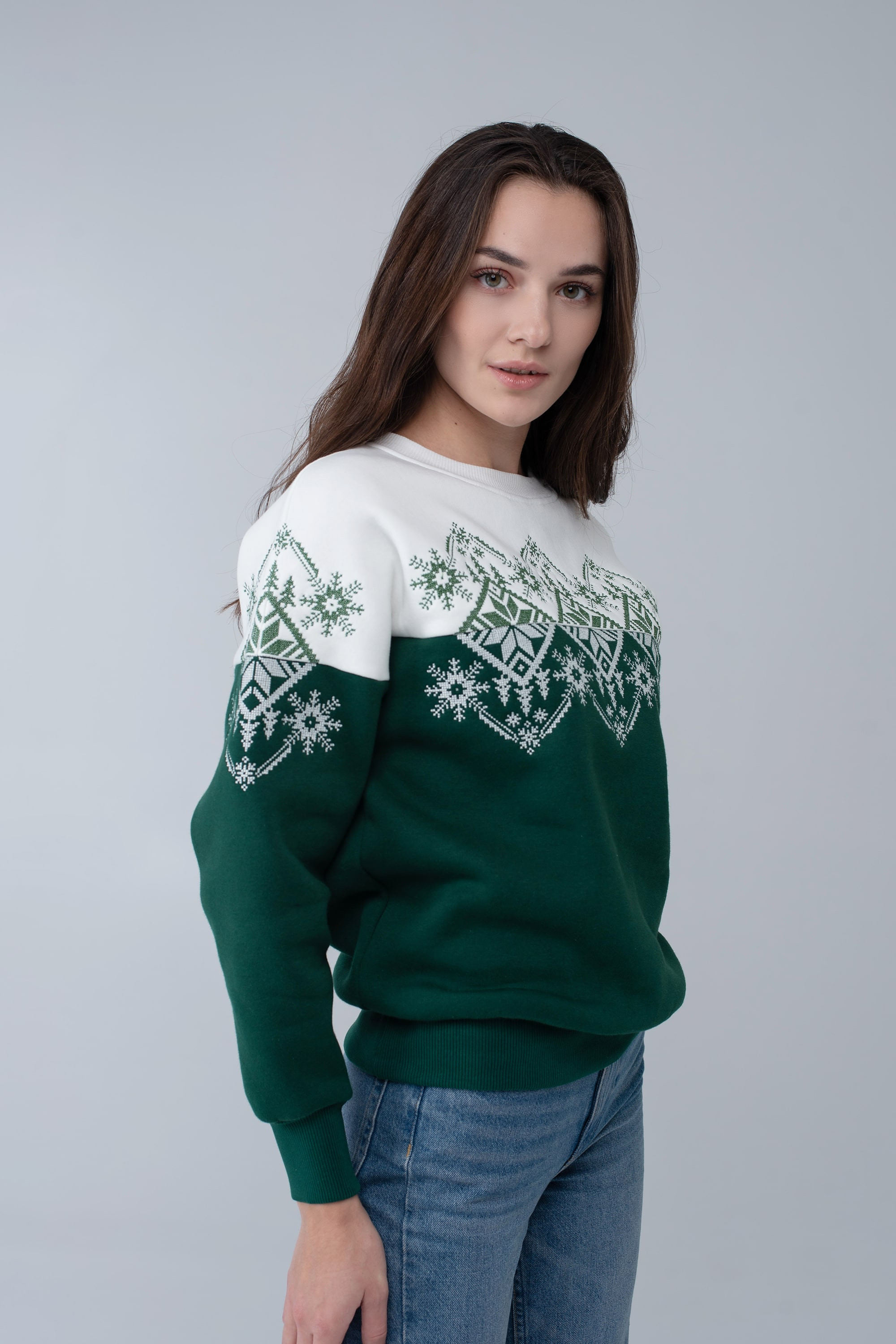 Women's green New Year's sweatshirt Snowflake | XS | 40-42