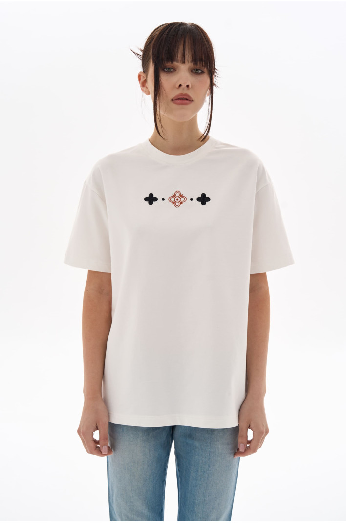 Women's embroidered white T-shirt Buda | XS
