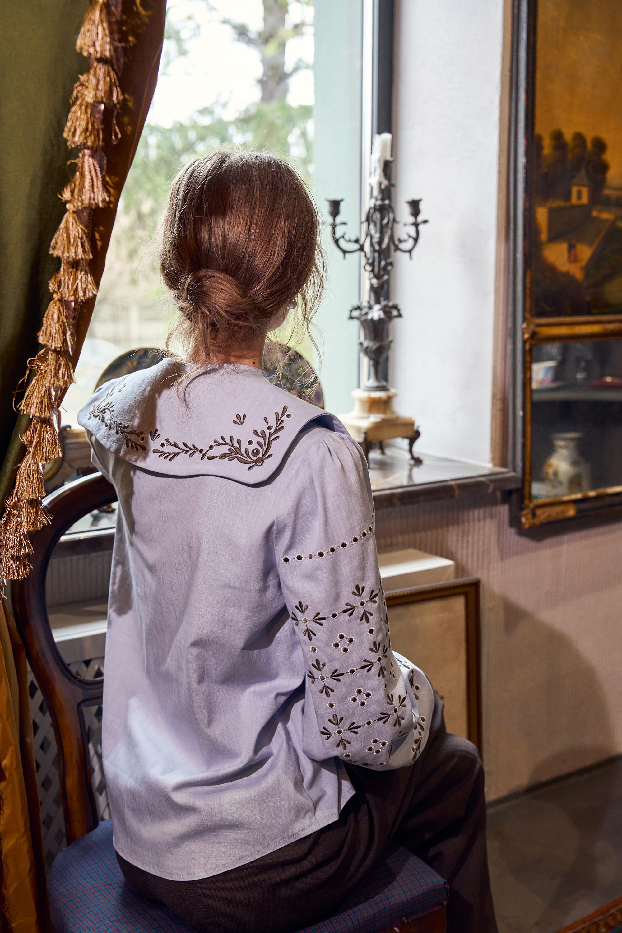 Embroidered women's blue blouse "Petra" | XS | 40-42