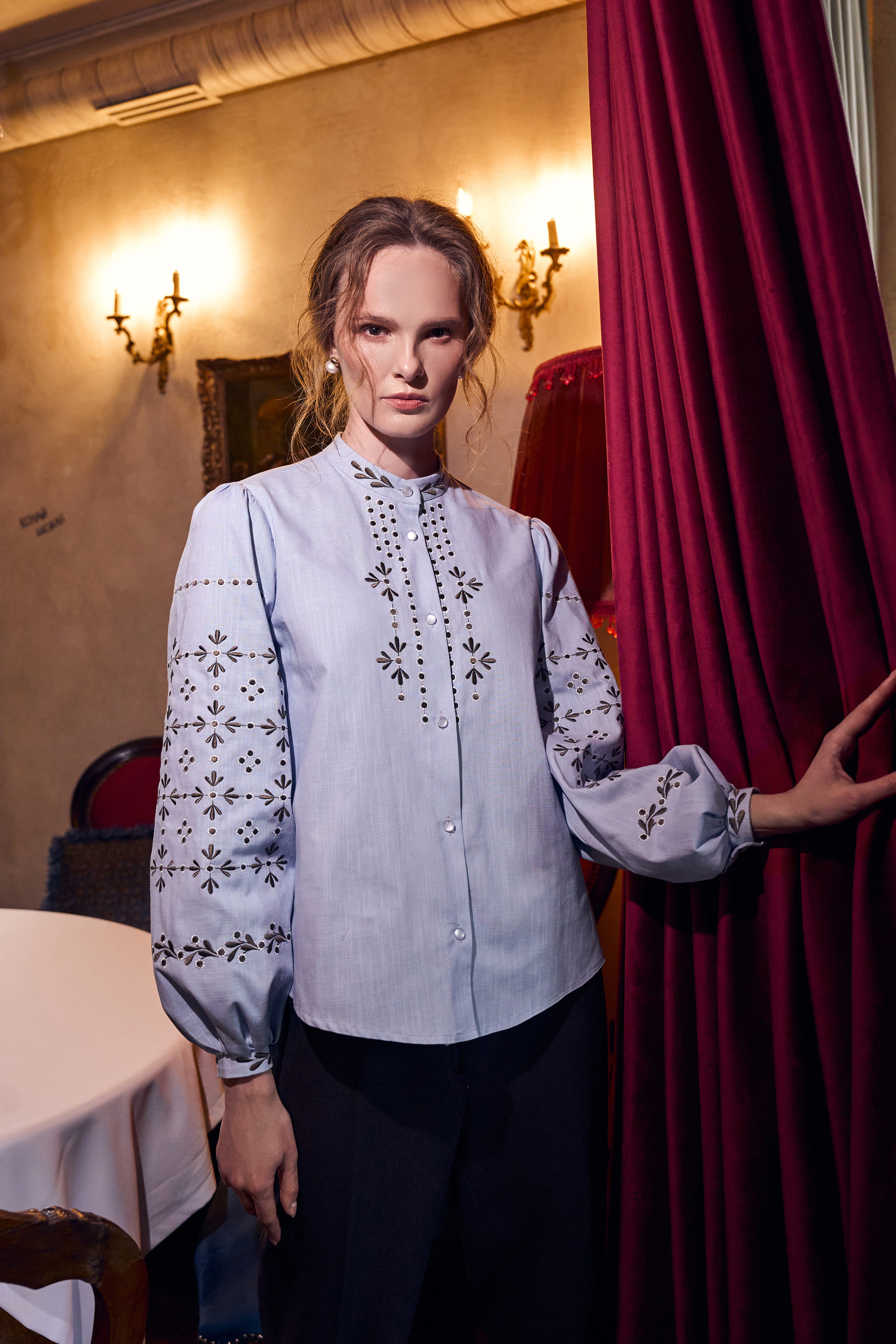 Embroidered women's blue blouse "Petra" | XS | 40-42