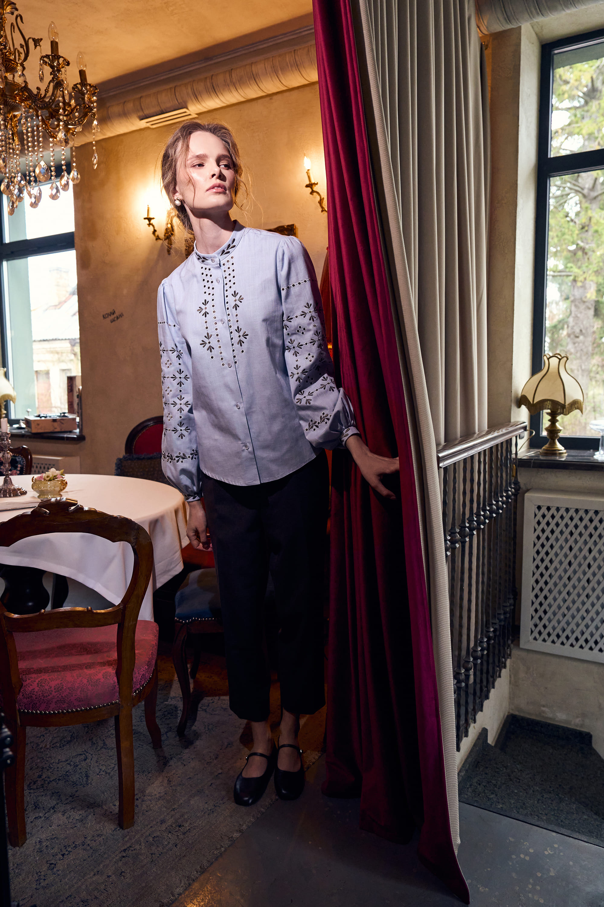 Embroidered women's blue blouse "Petra" | XS | 40-42