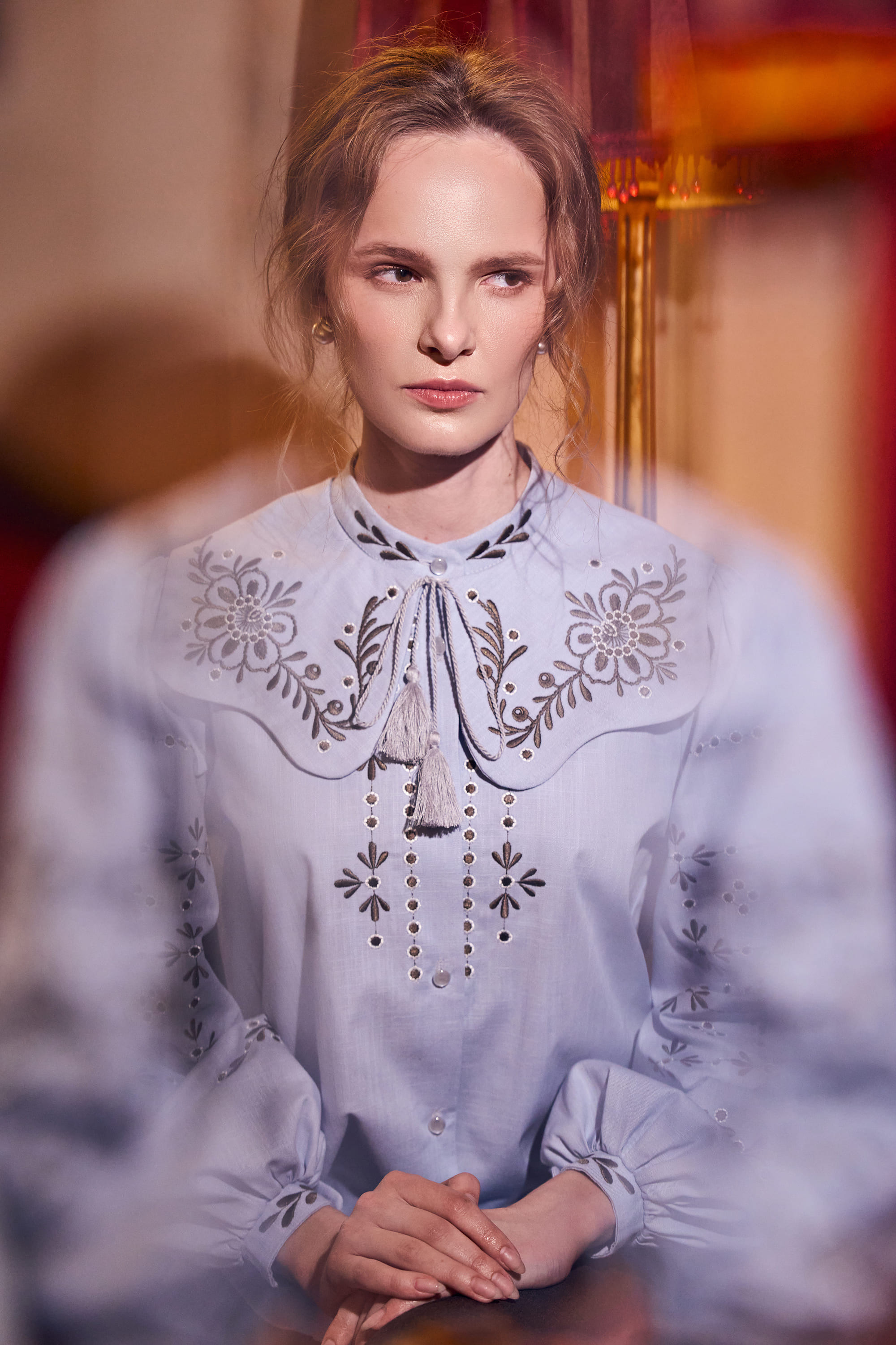 Embroidered women's blue blouse "Petra" | XS | 40-42