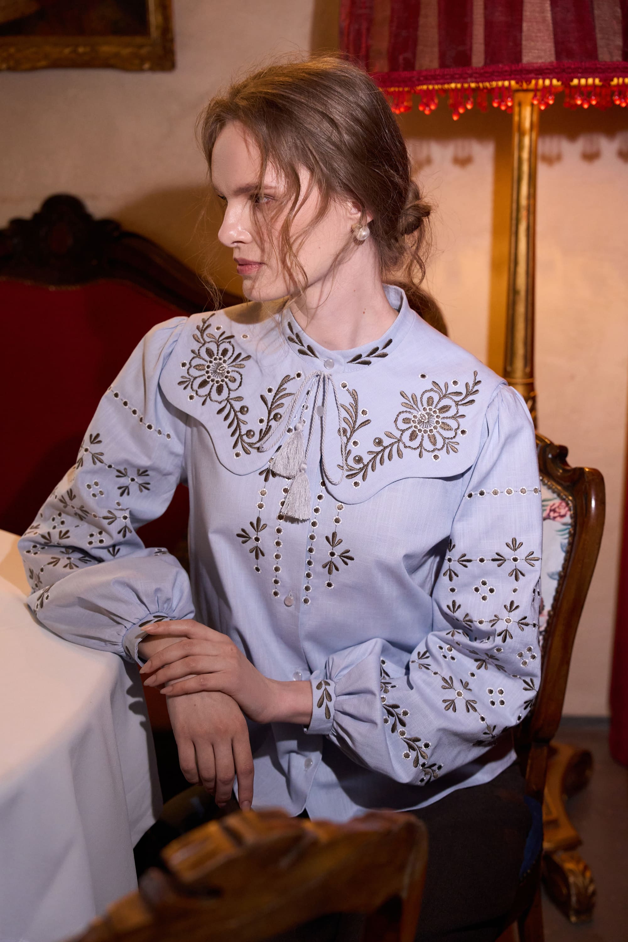 Blue collar with Petrykivka painting "Petra" | S-M