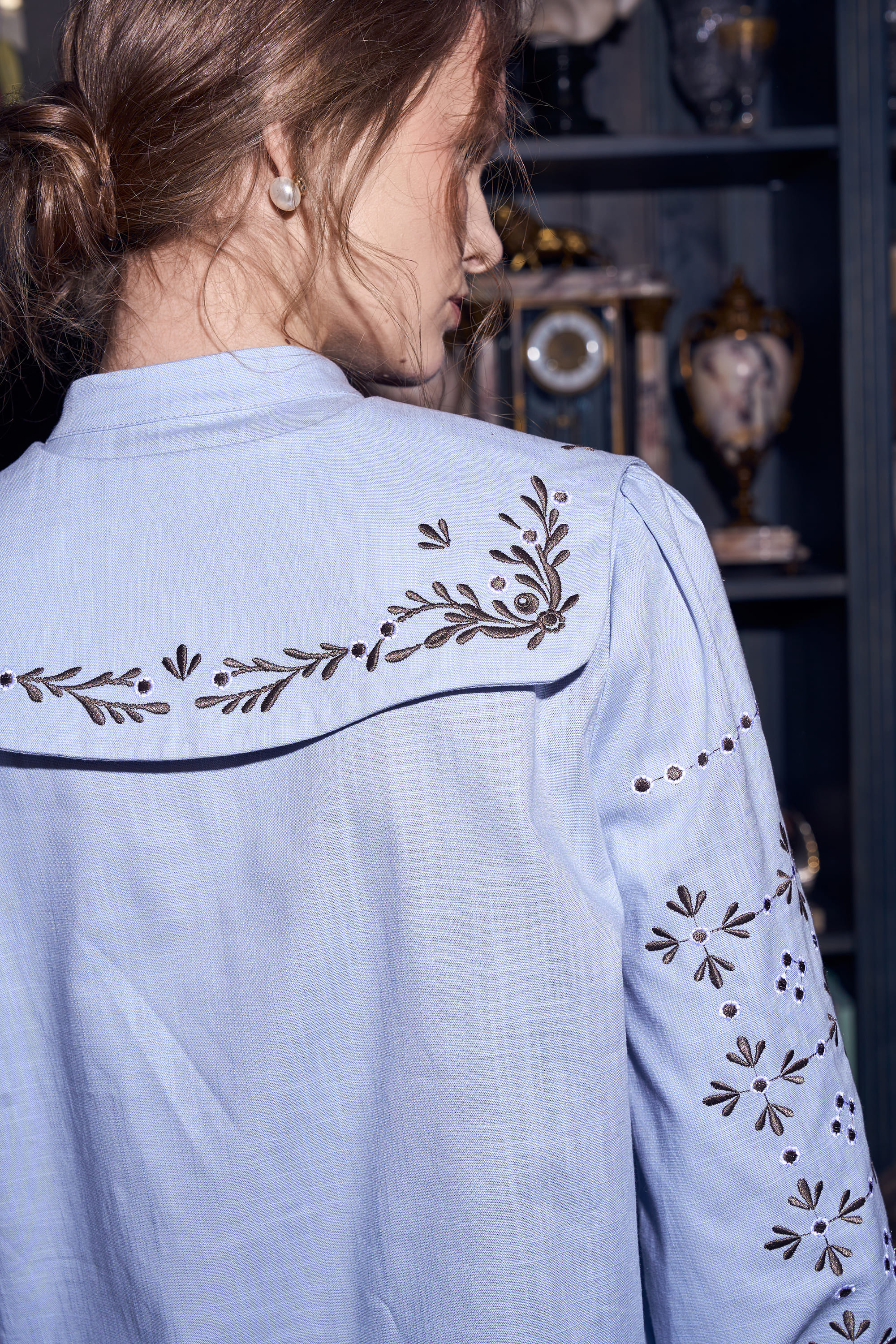 Embroidered women's blue blouse "Petra" | XS | 40-42
