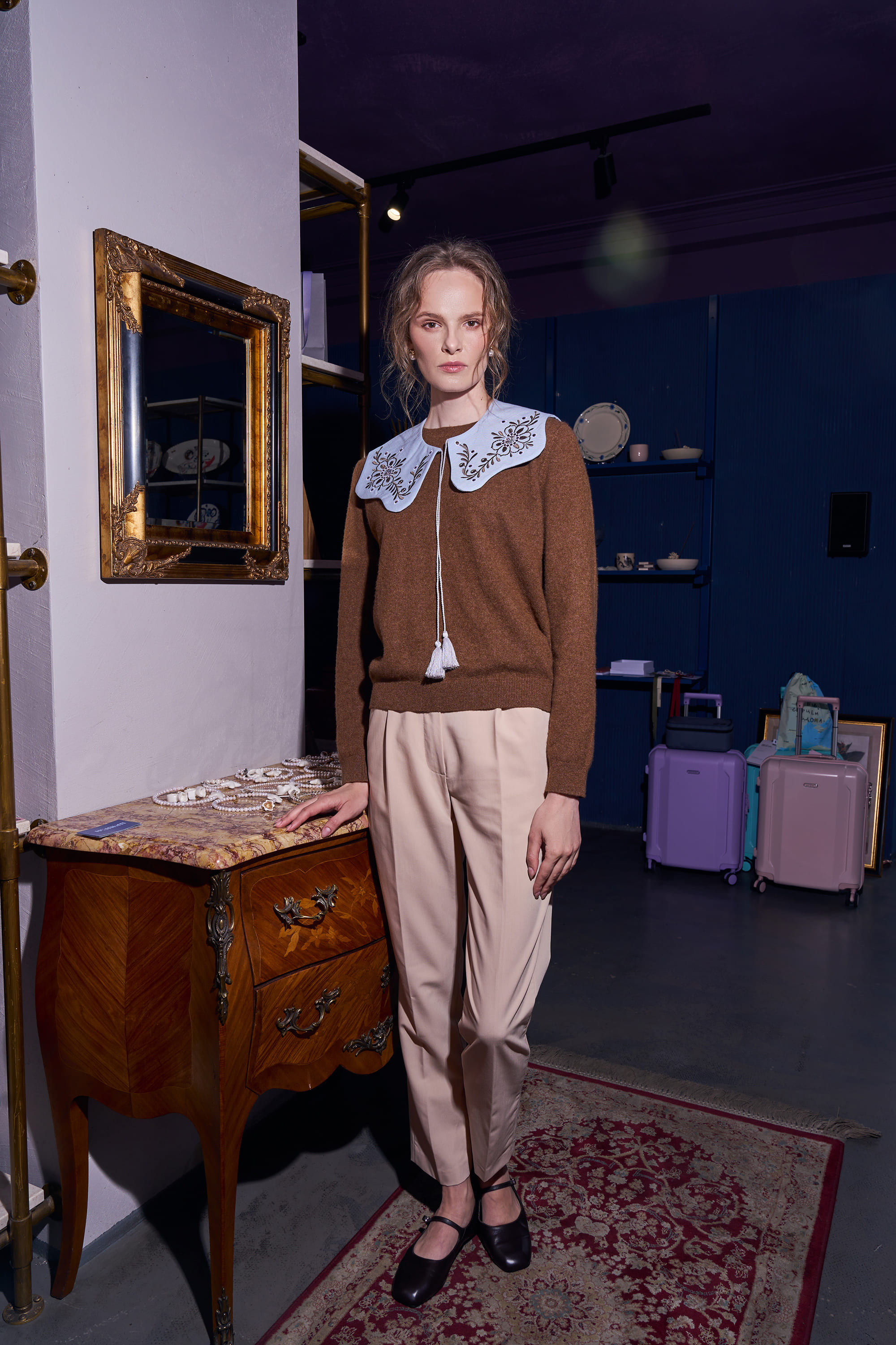 Blue collar with Petrykivka painting "Petra" | S-M