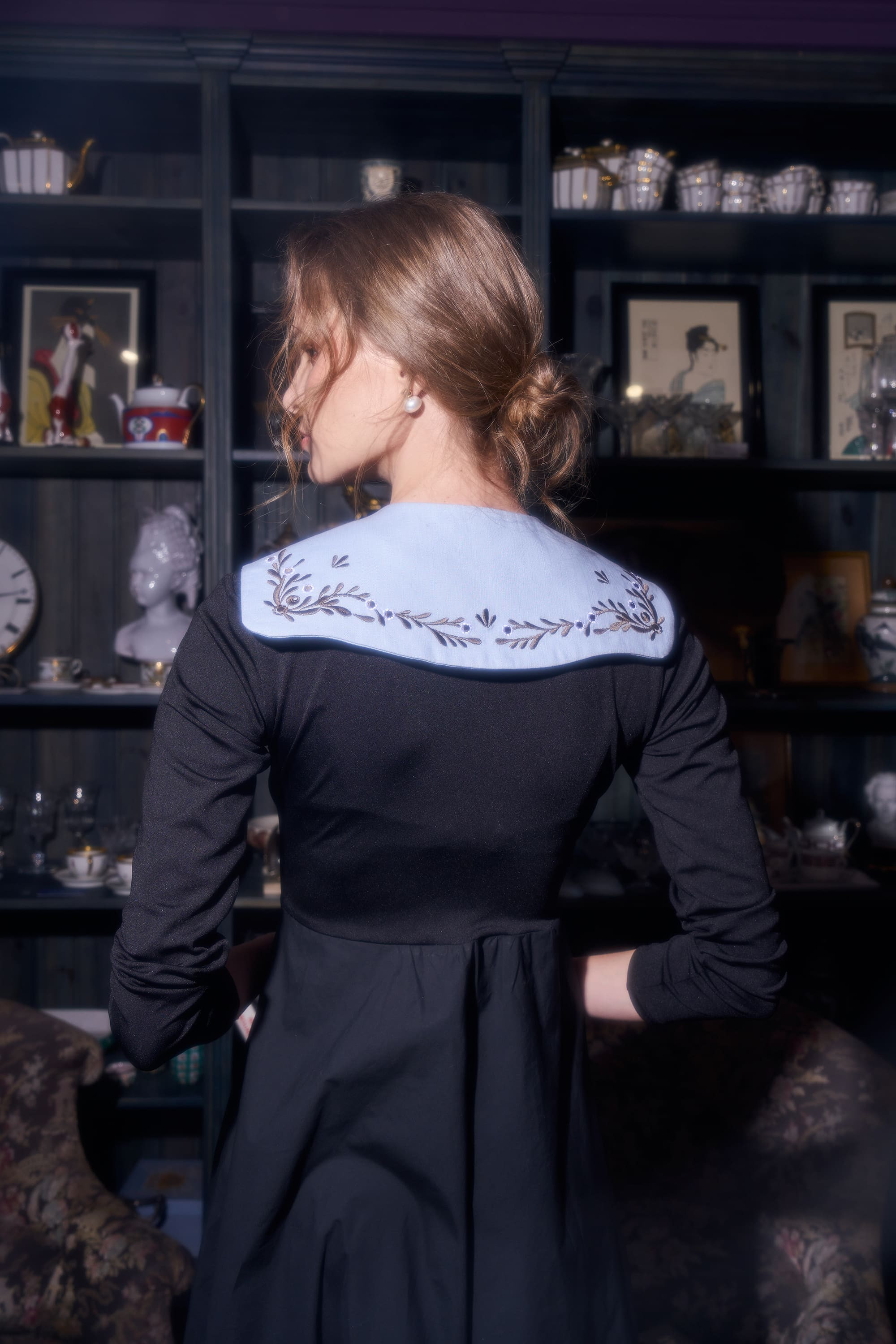 Blue collar with Petrykivka painting "Petra" | S-M