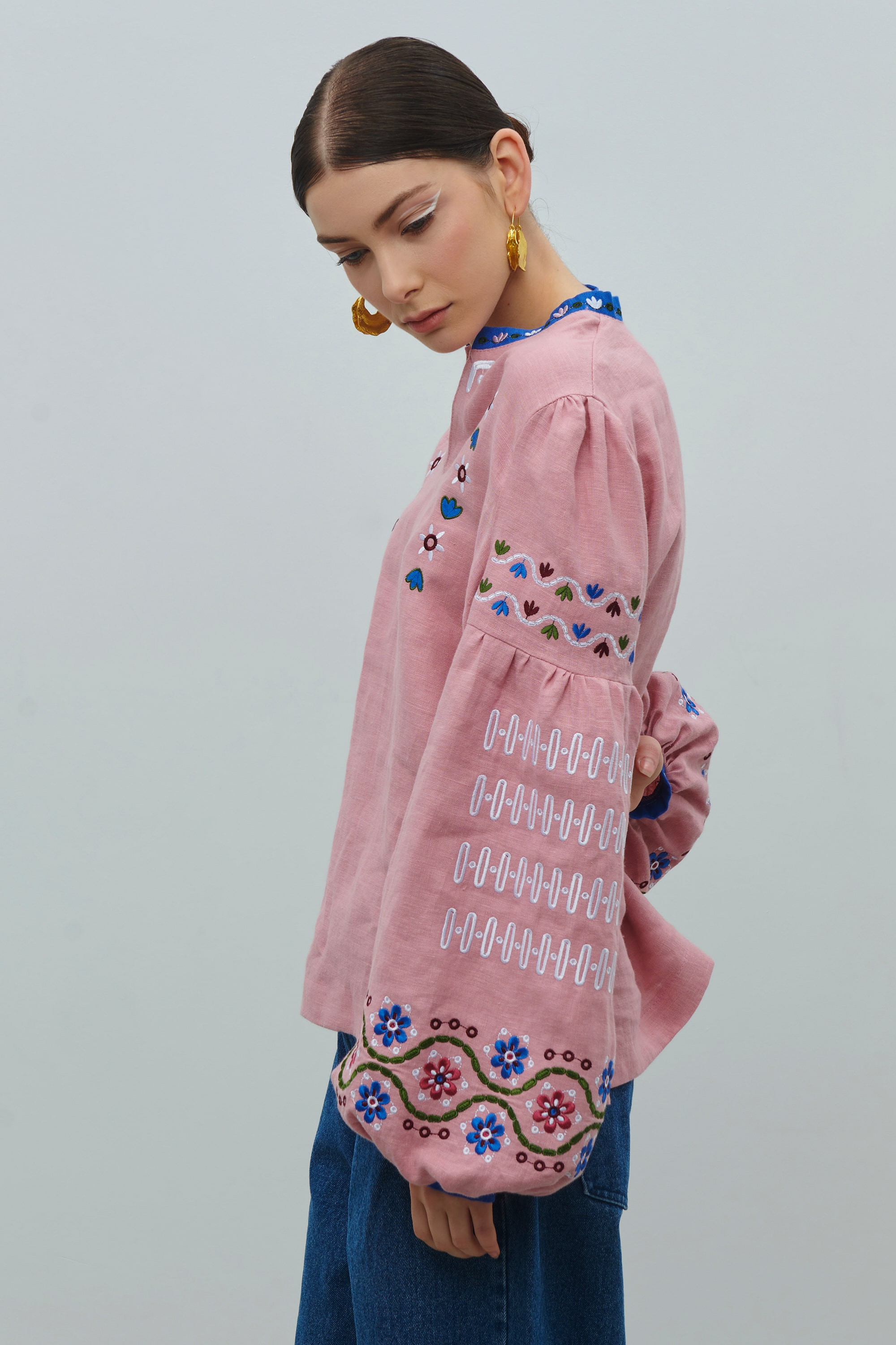 Women's linen embroidered jacket by Maria Prymachenko | S | 42-44