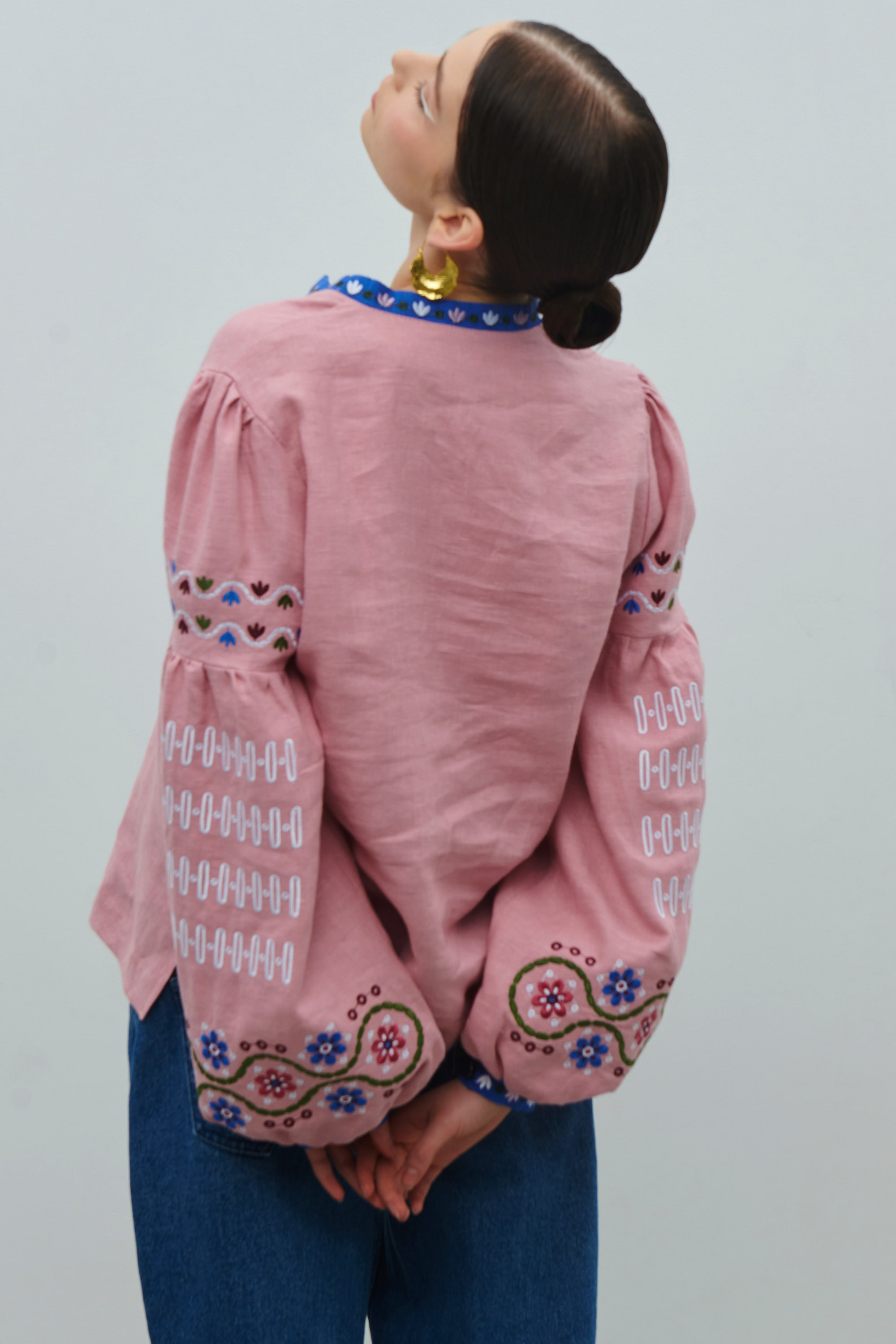 Women's linen embroidered jacket by Maria Prymachenko | S | 42-44