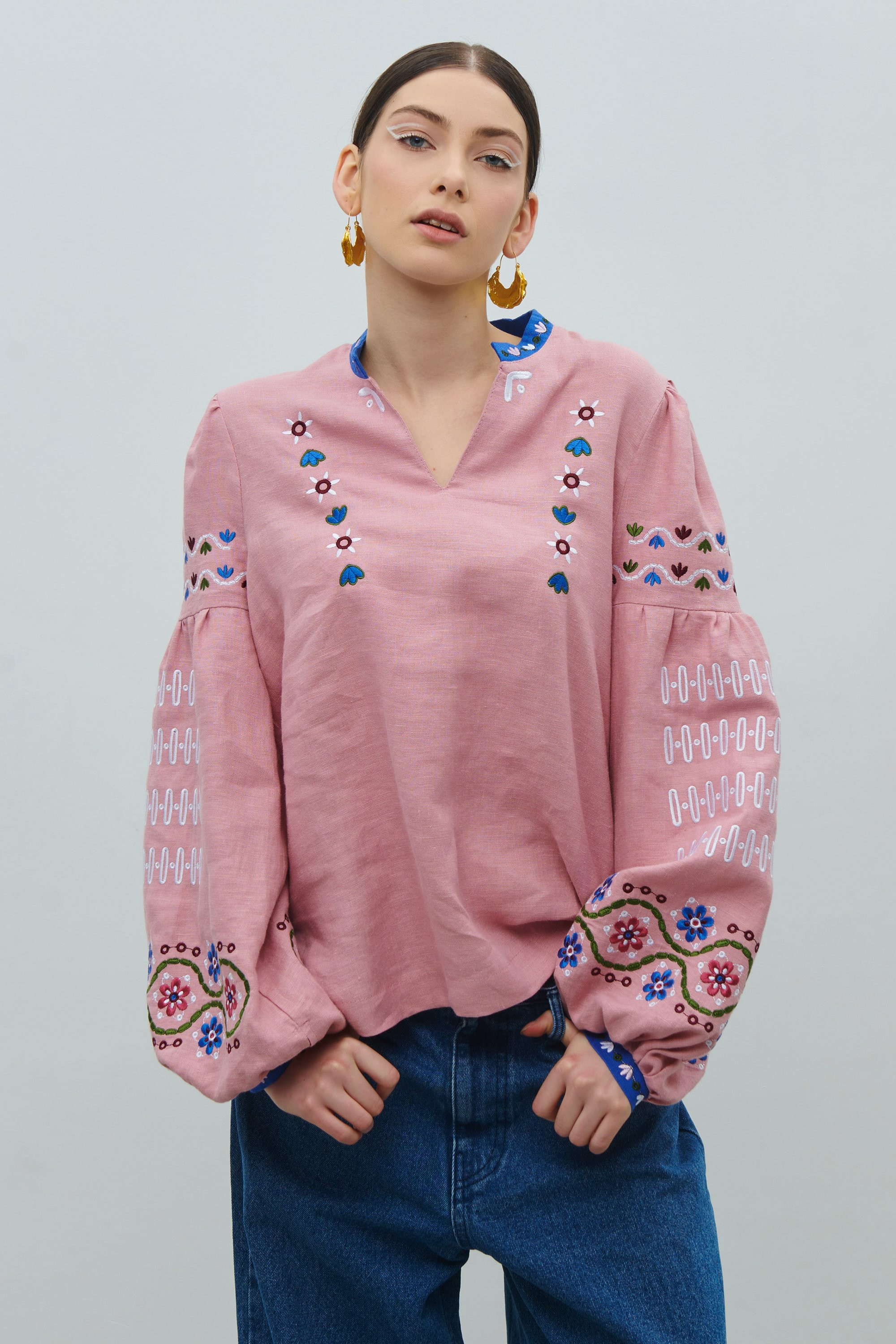 Women's linen embroidered jacket by Maria Prymachenko | S | 42-44