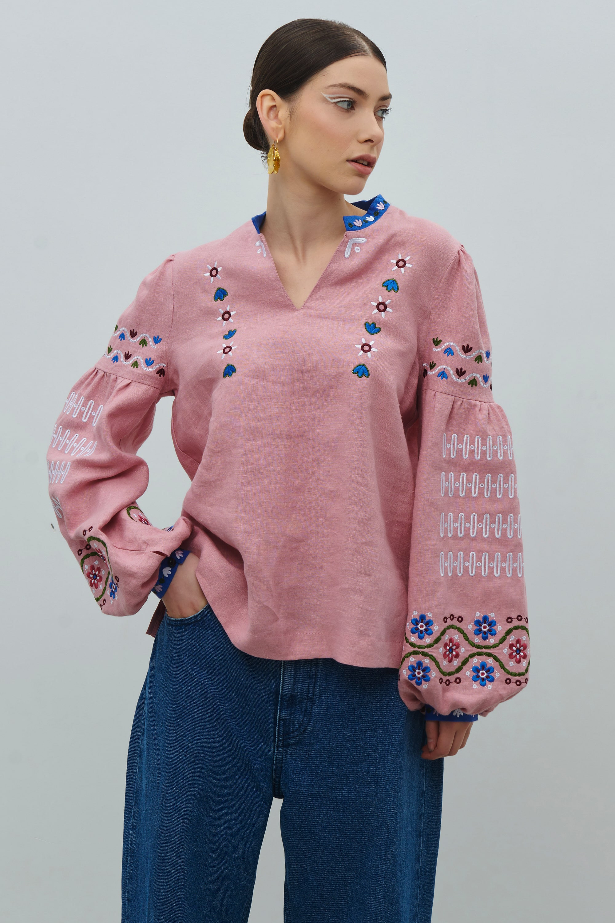 Women's linen embroidered jacket by Maria Prymachenko