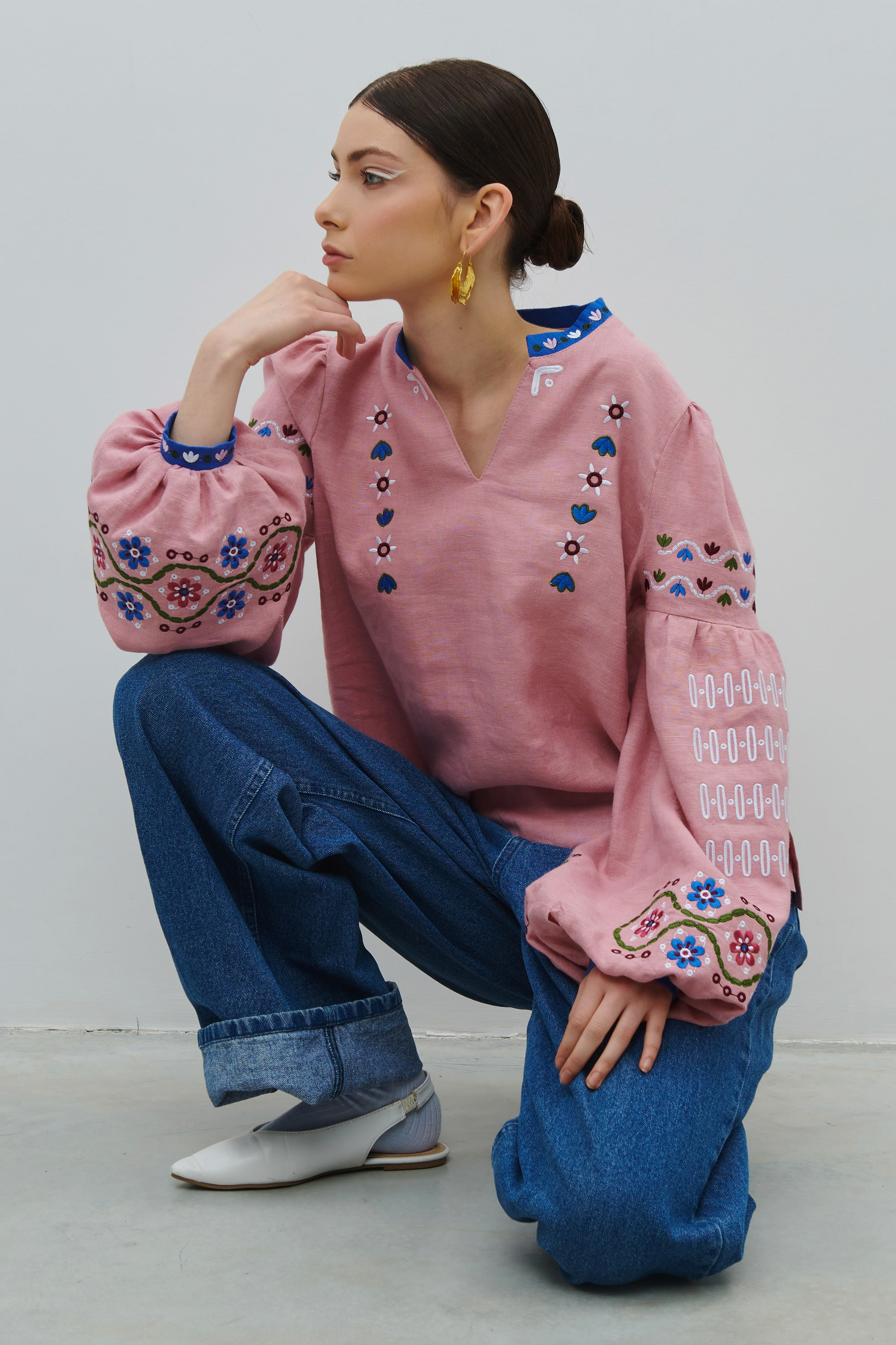 Women's linen embroidered jacket by Maria Prymachenko | S | 42-44