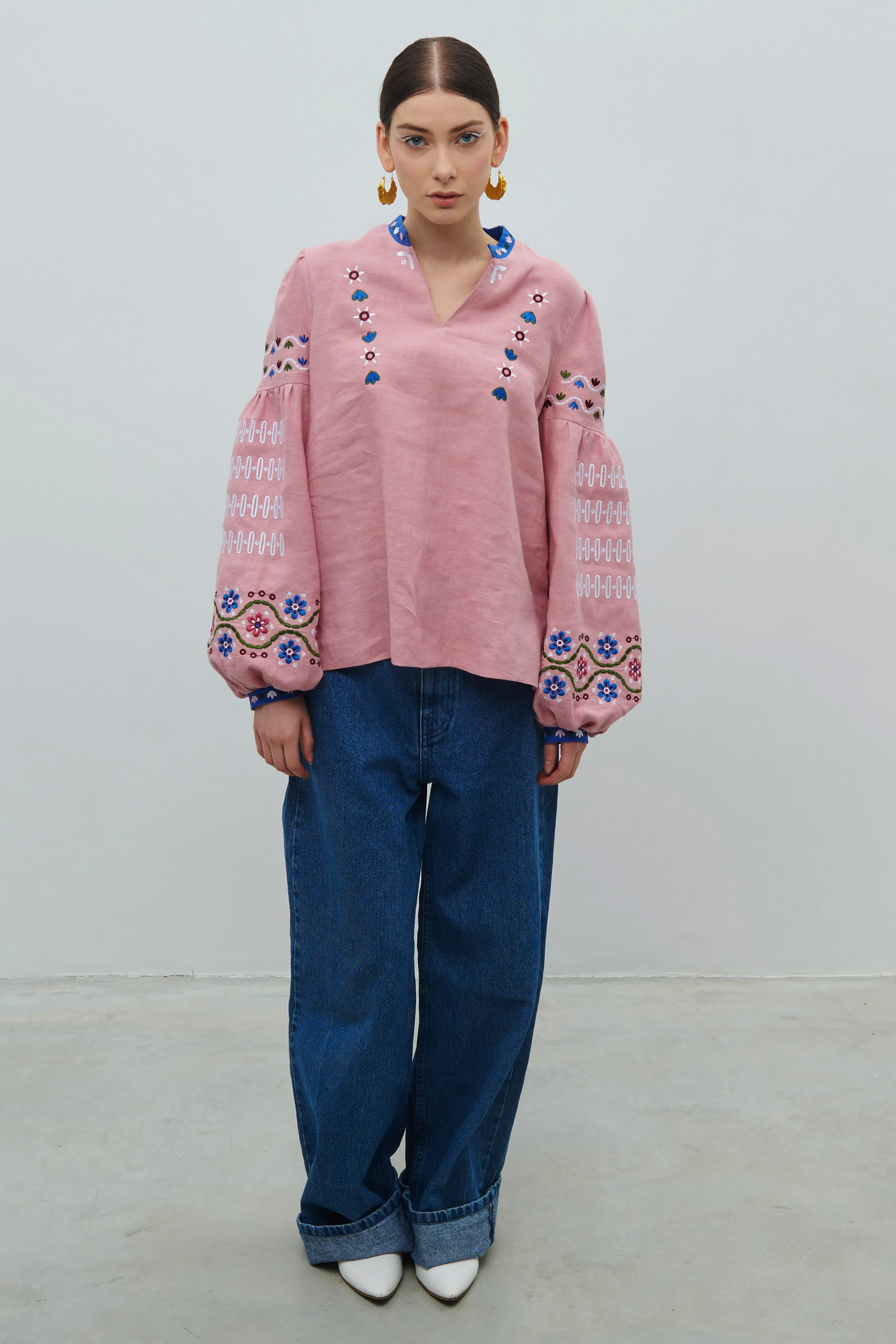 Women's linen embroidered jacket by Maria Prymachenko | S | 42-44