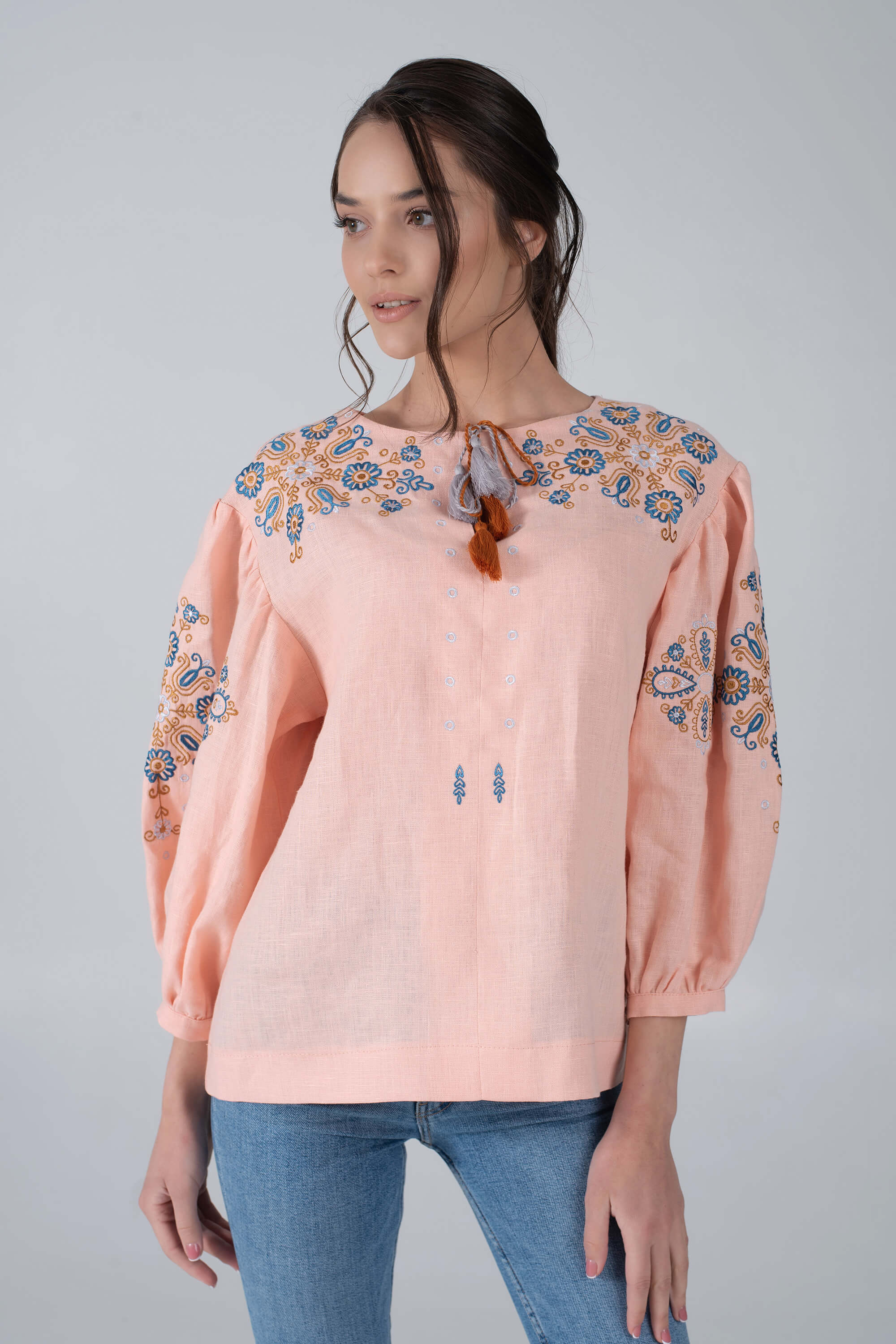 Female embroidered blouse peach Female embroidered blouse peach