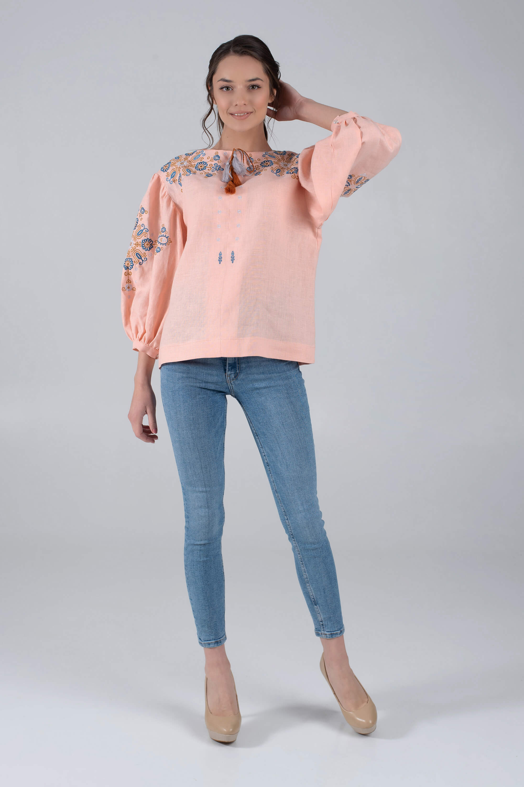 Female embroidered blouse peach Female embroidered blouse peach