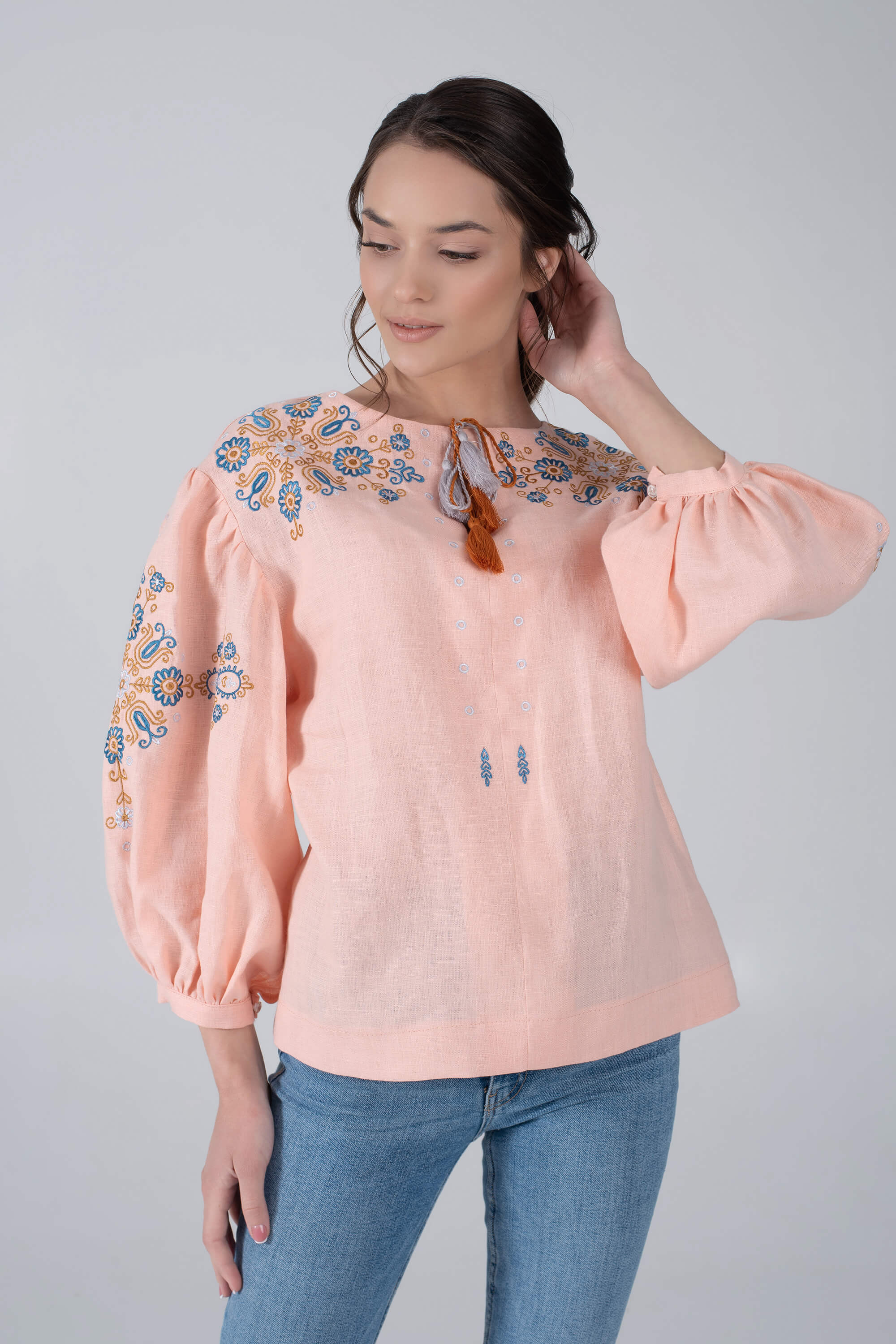 Female embroidered blouse peach Female embroidered blouse peach