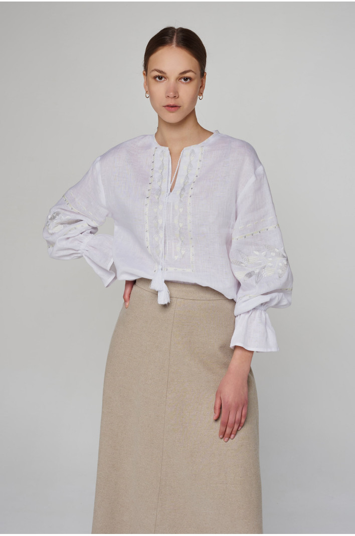 Жіноча лляна вишита блуза White 2