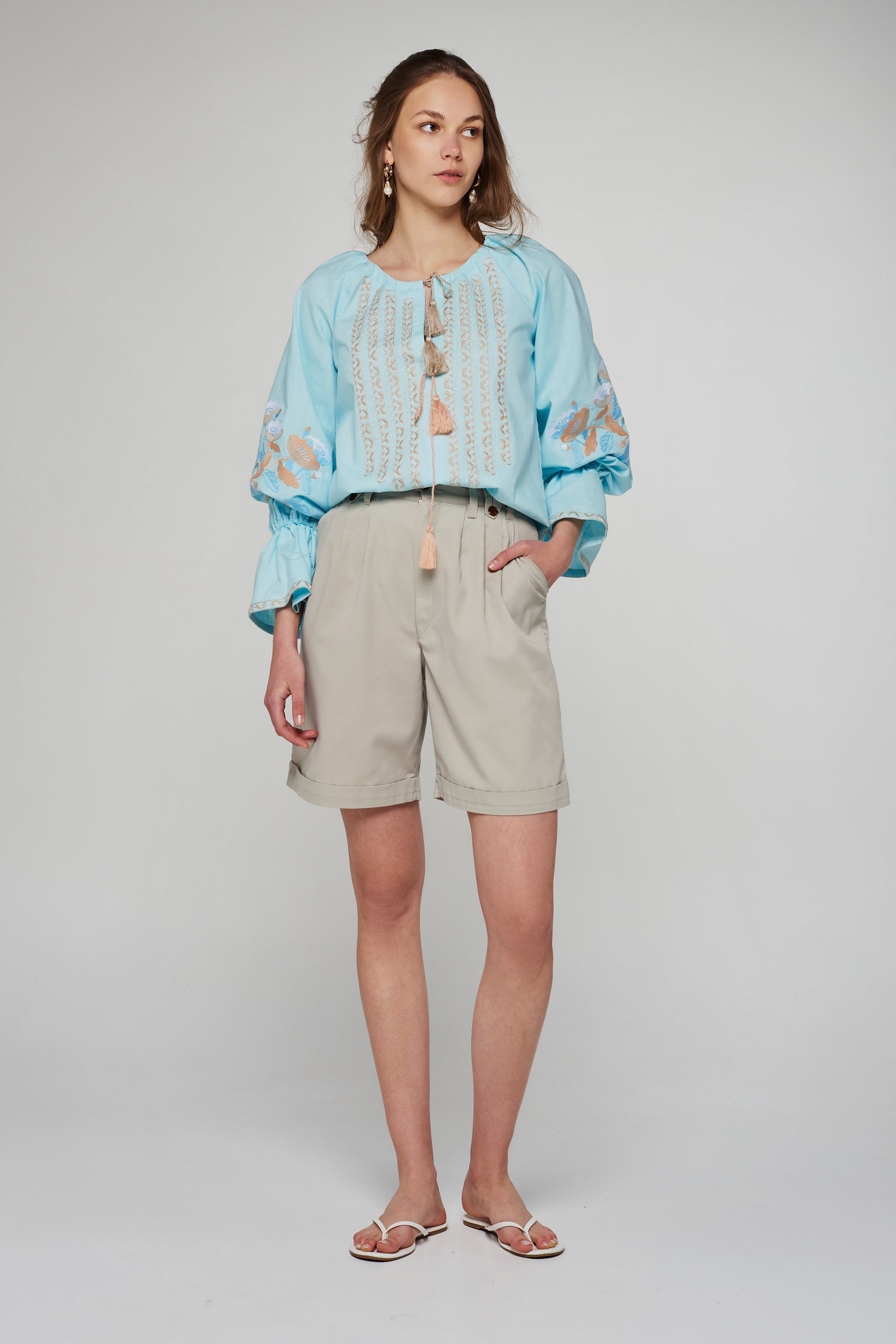 Women's linen embroidered blouse Blue Women's linen embroidered blouse Blue