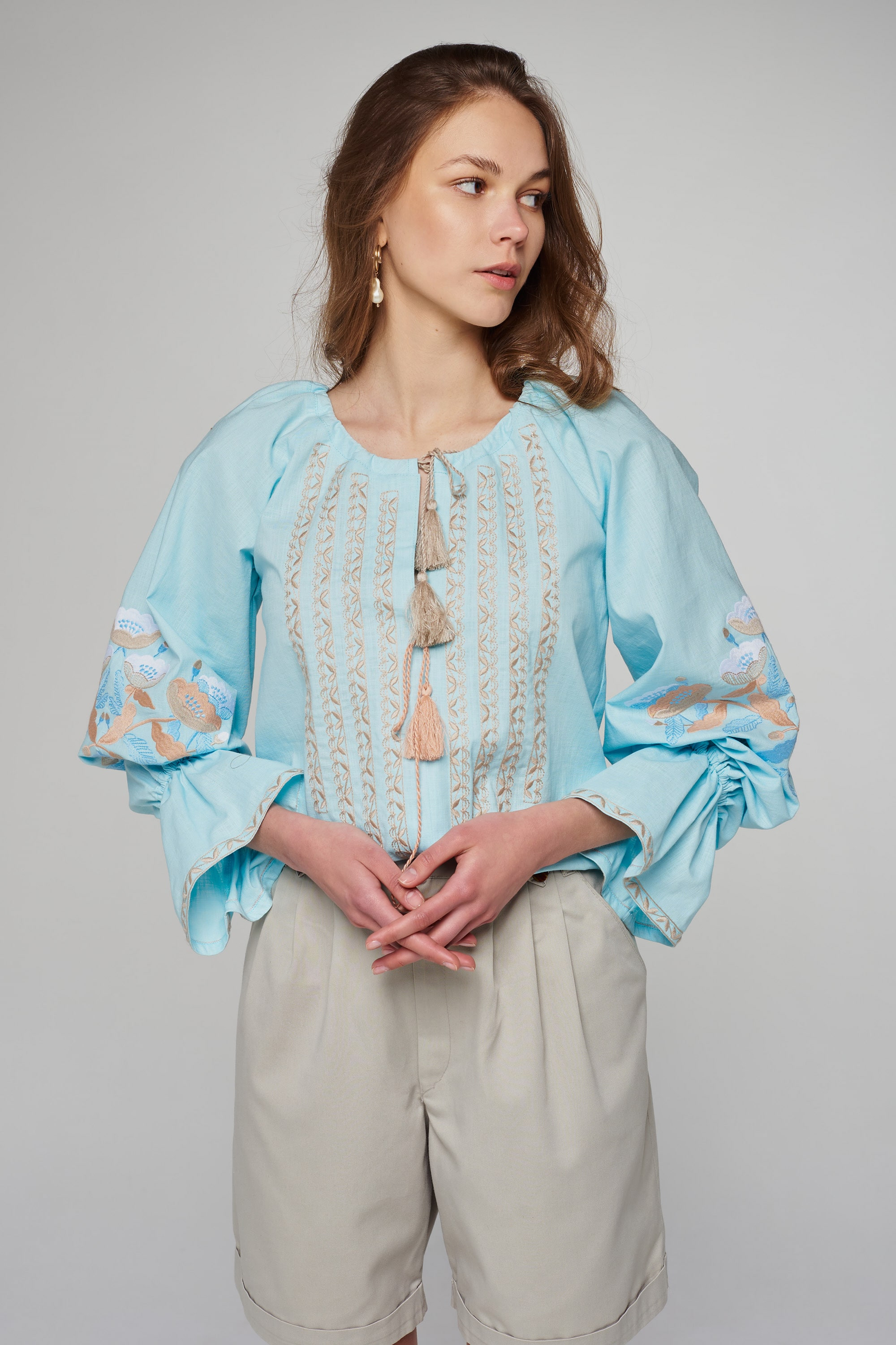 Women's linen embroidered blouse Blue Women's linen embroidered blouse Blue