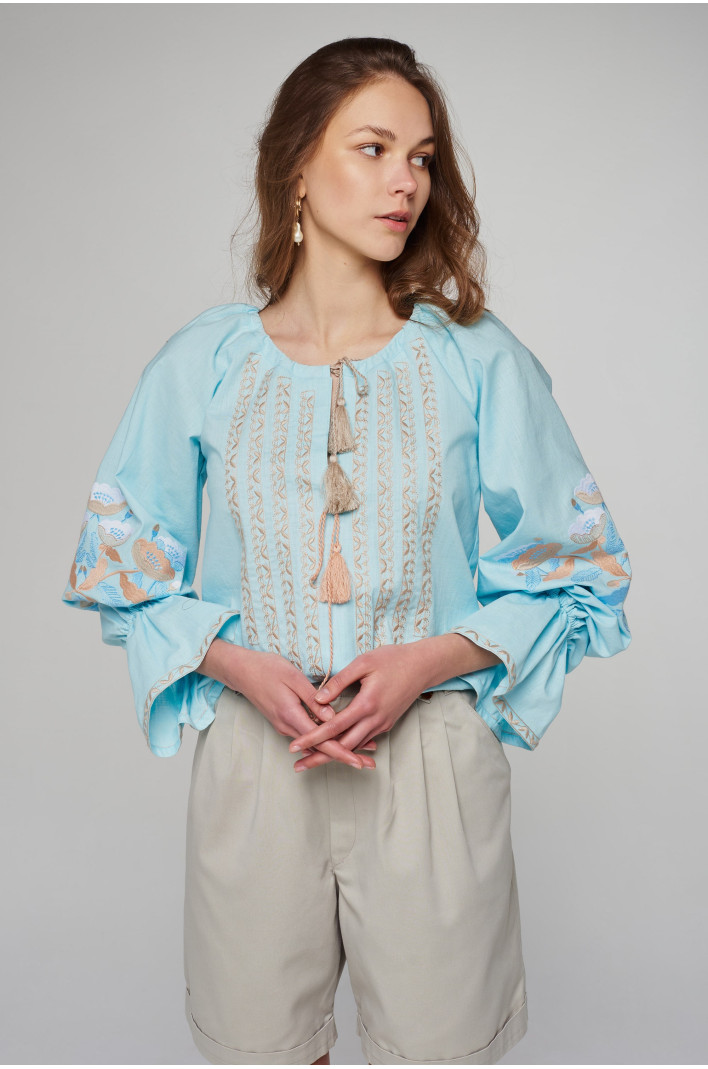 Жіноча лляна вишита блуза Blue
