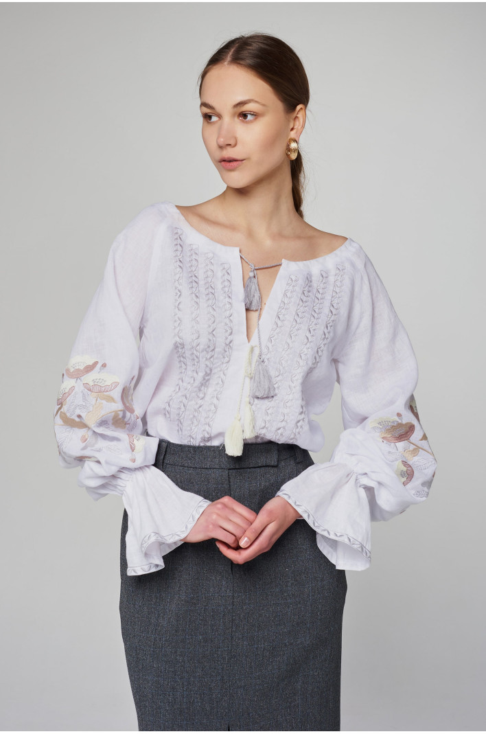 Жіноча лляна вишита блуза White 3