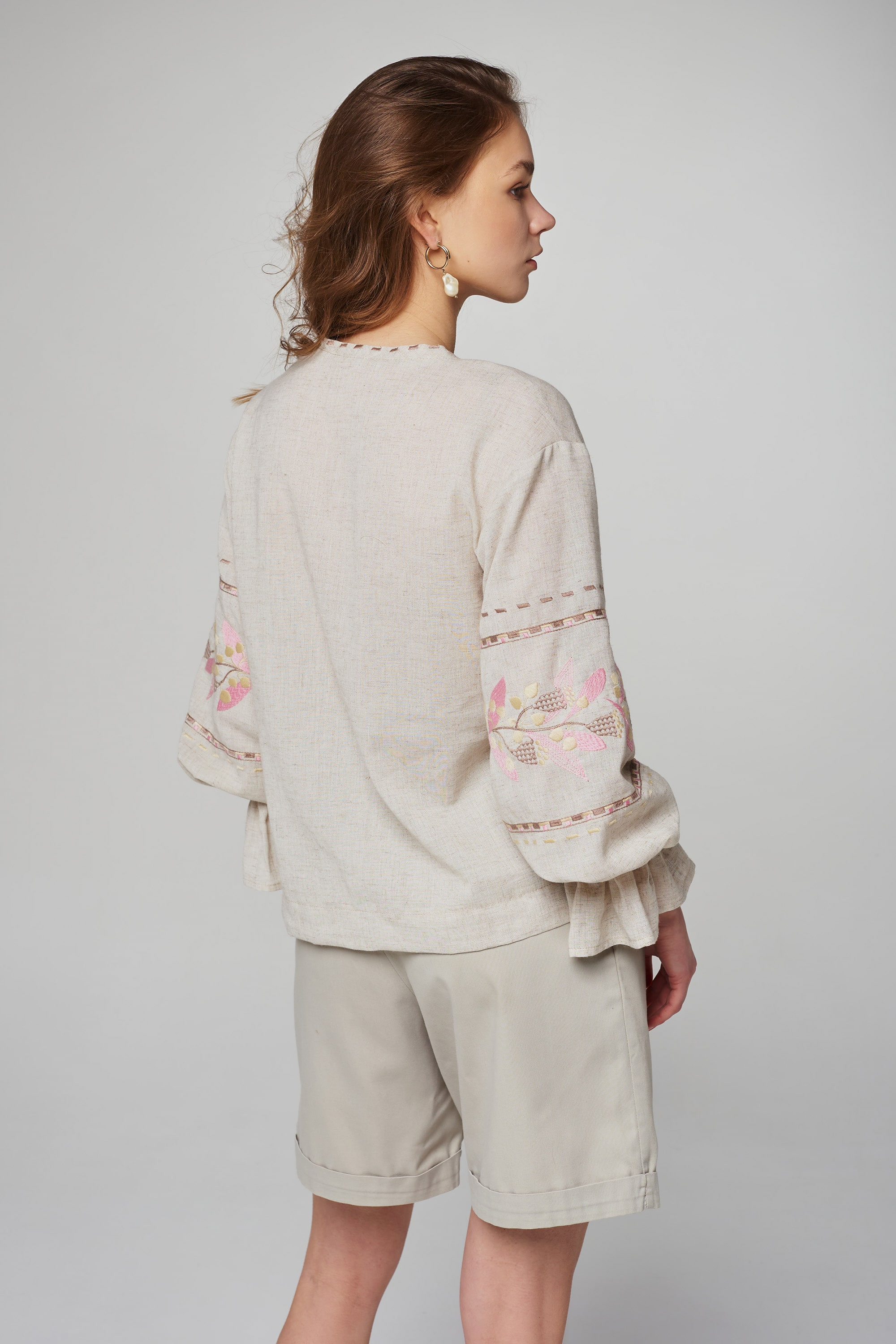 Women's linen embroidered blouse Beige | XS | 40-42