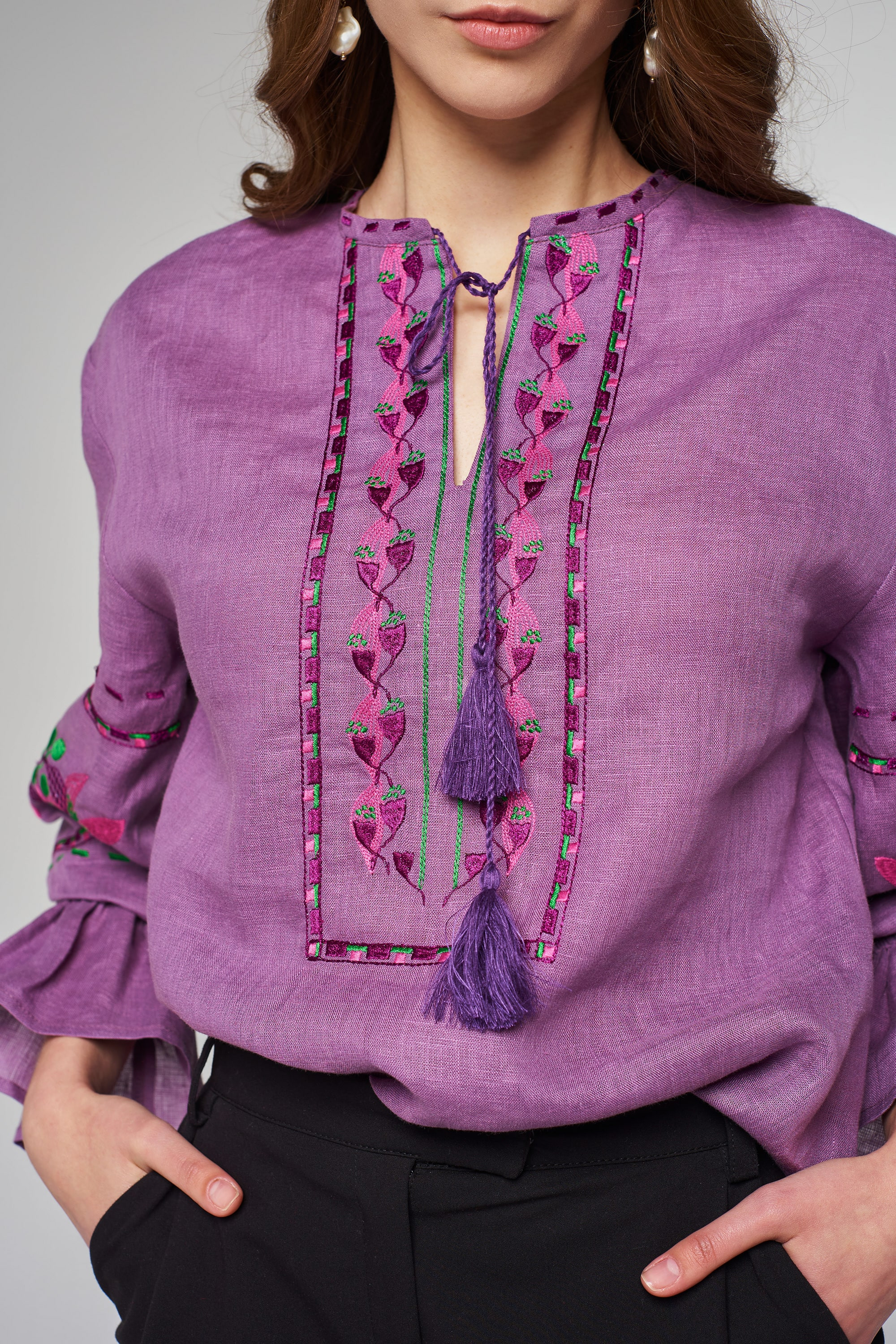 Жіноча лляна вишита блуза Purple