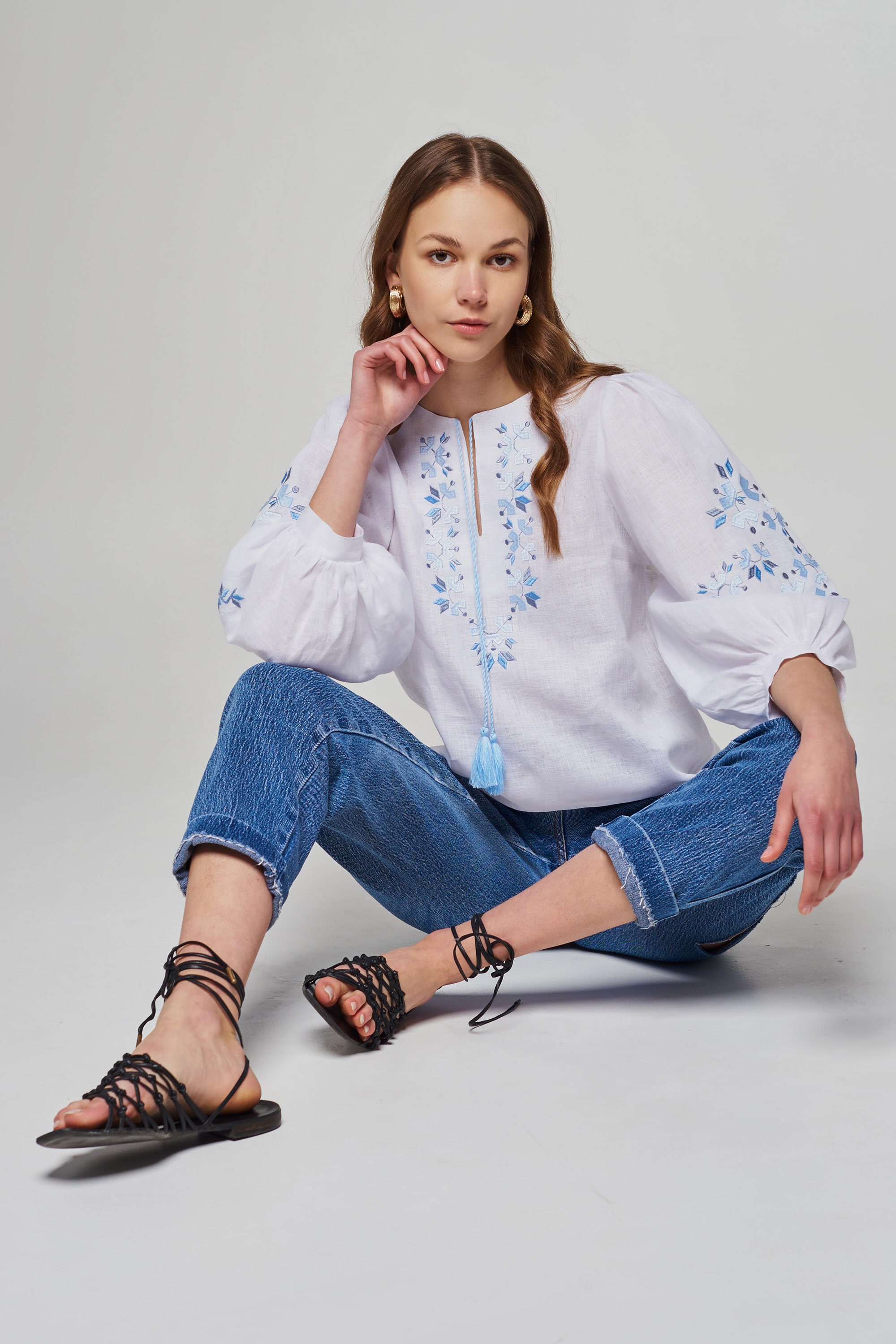 Women's linen embroidered blouse White | XS | 40-42