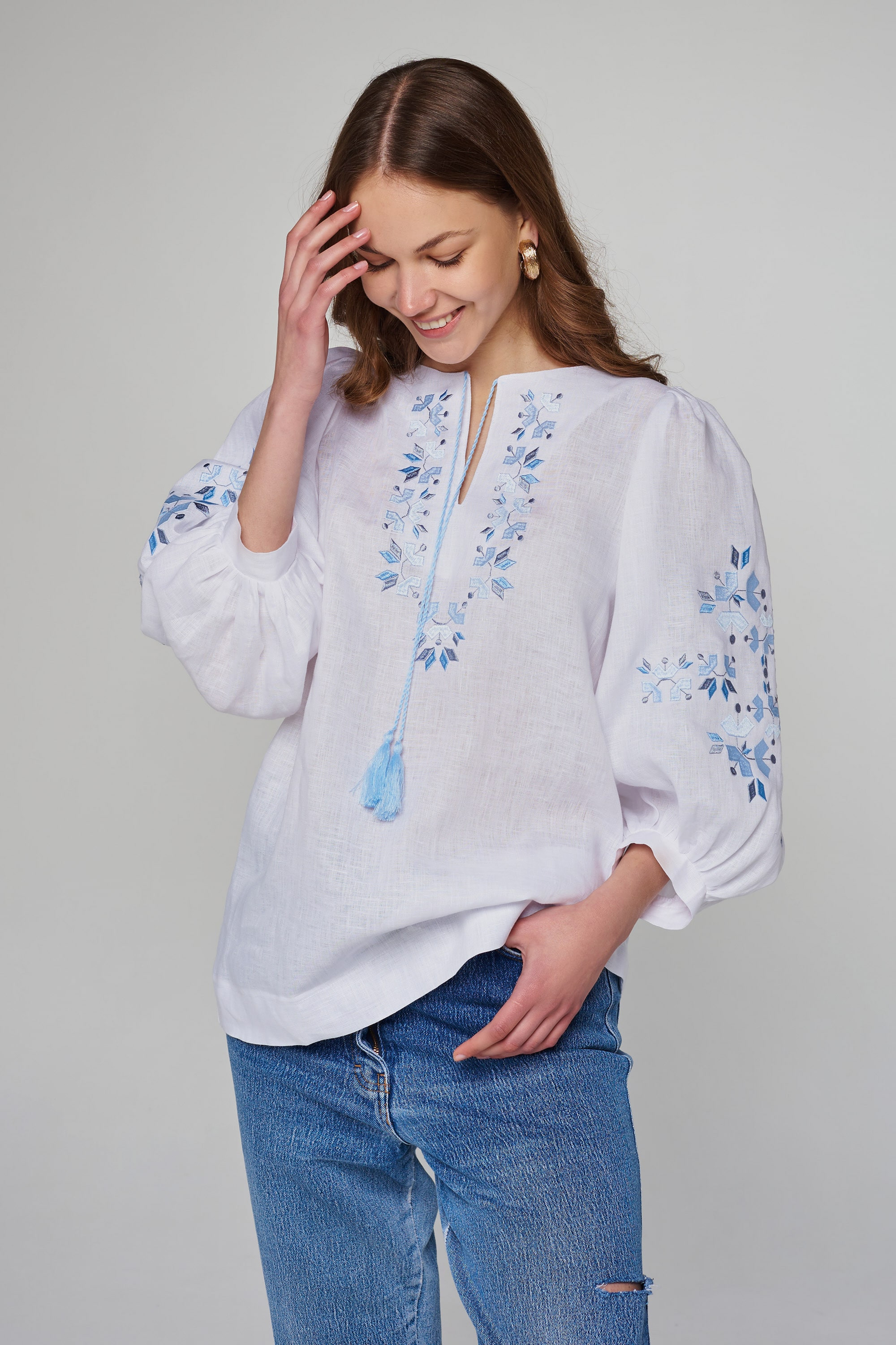 Women's linen embroidered blouse White | XS | 40-42