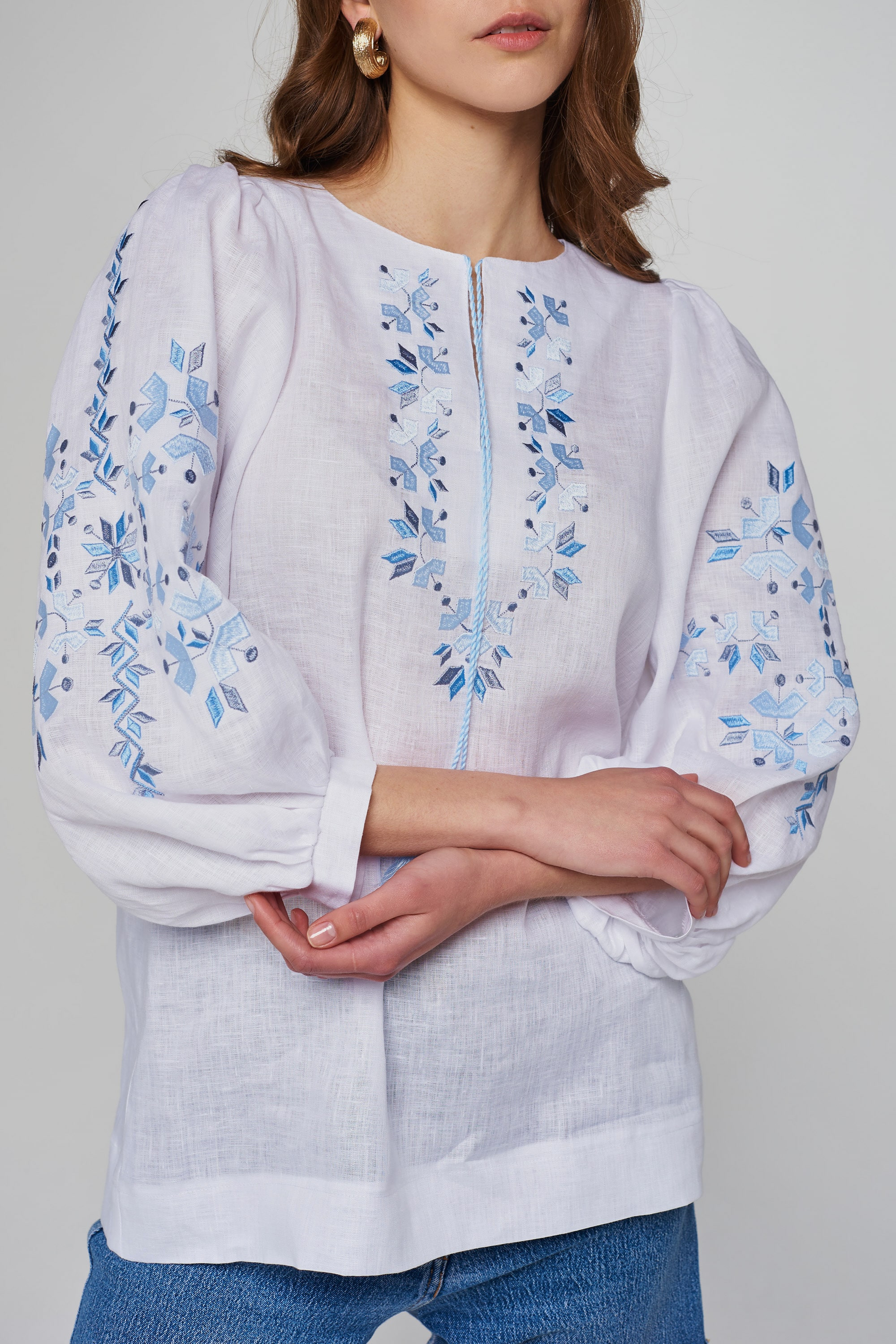 Women's linen embroidered blouse White