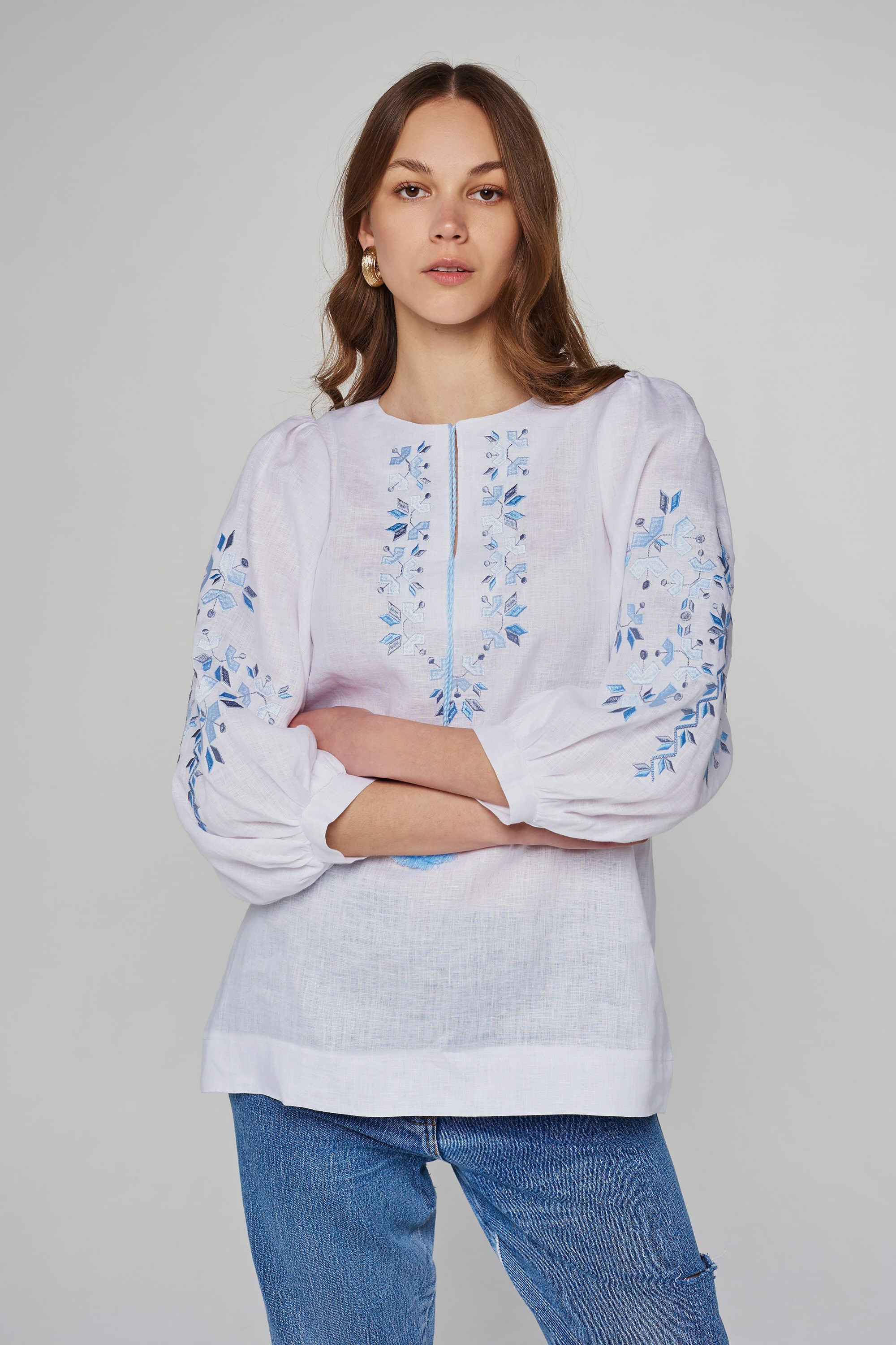 Women's linen embroidered blouse White | XS | 40-42
