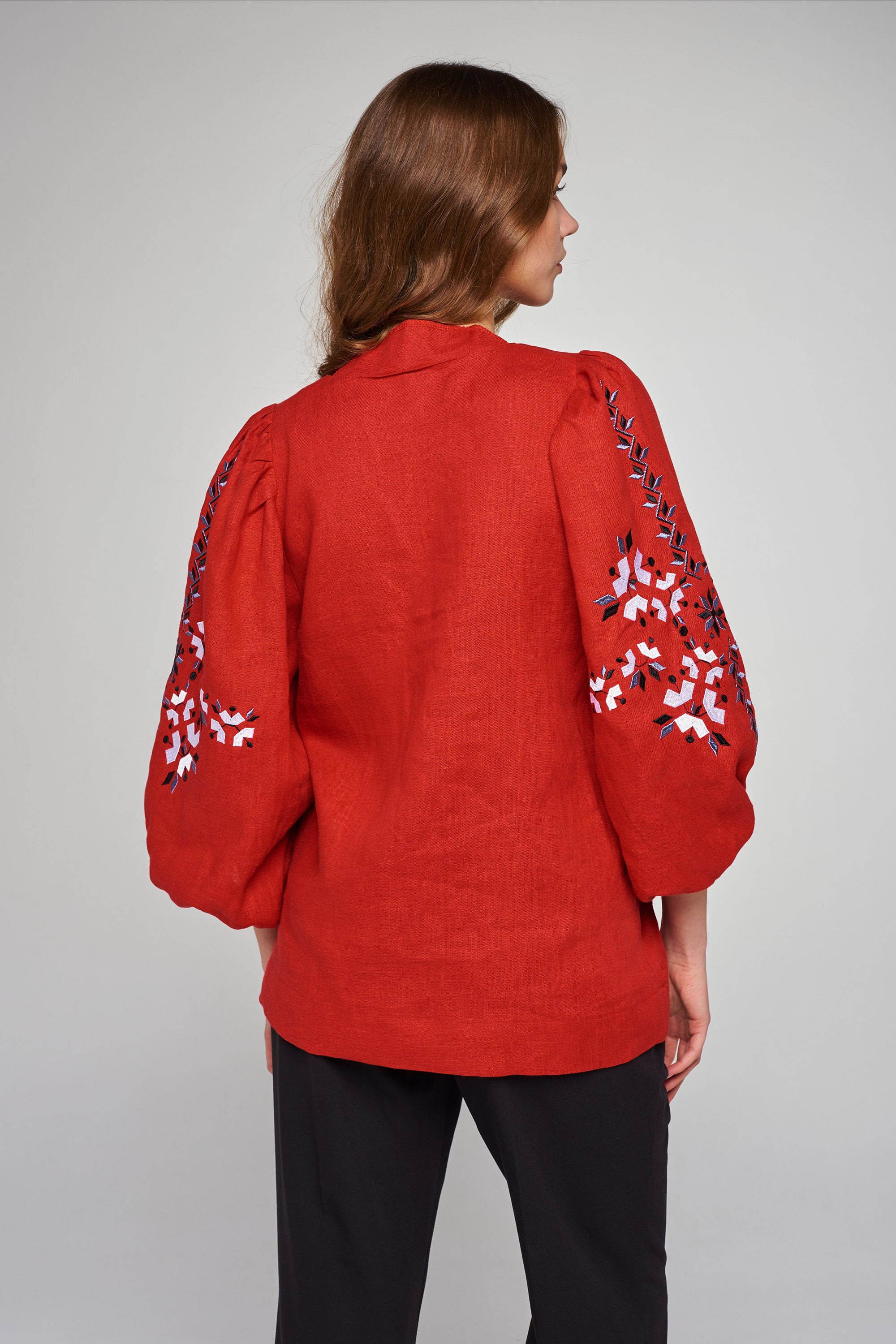 Women's linen embroidered blouse red | XS | 40-42