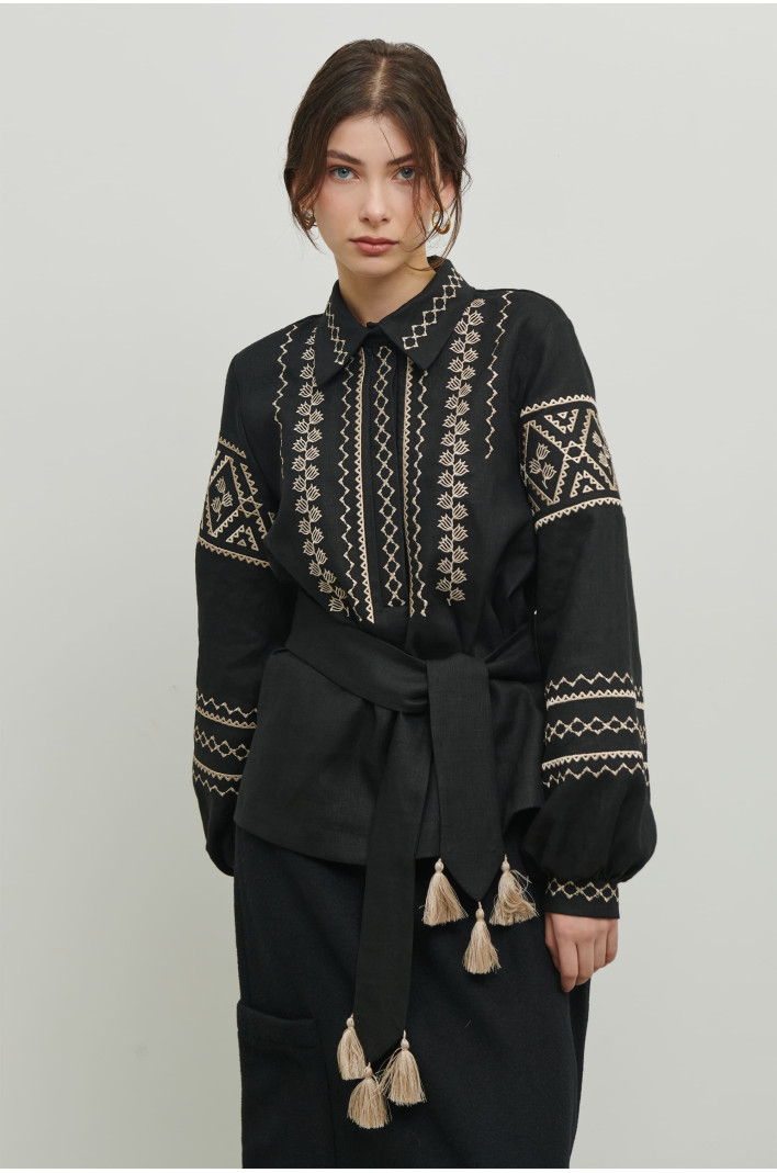 Women's black embroidered shirt Narbut 1 | XS | 40-42
