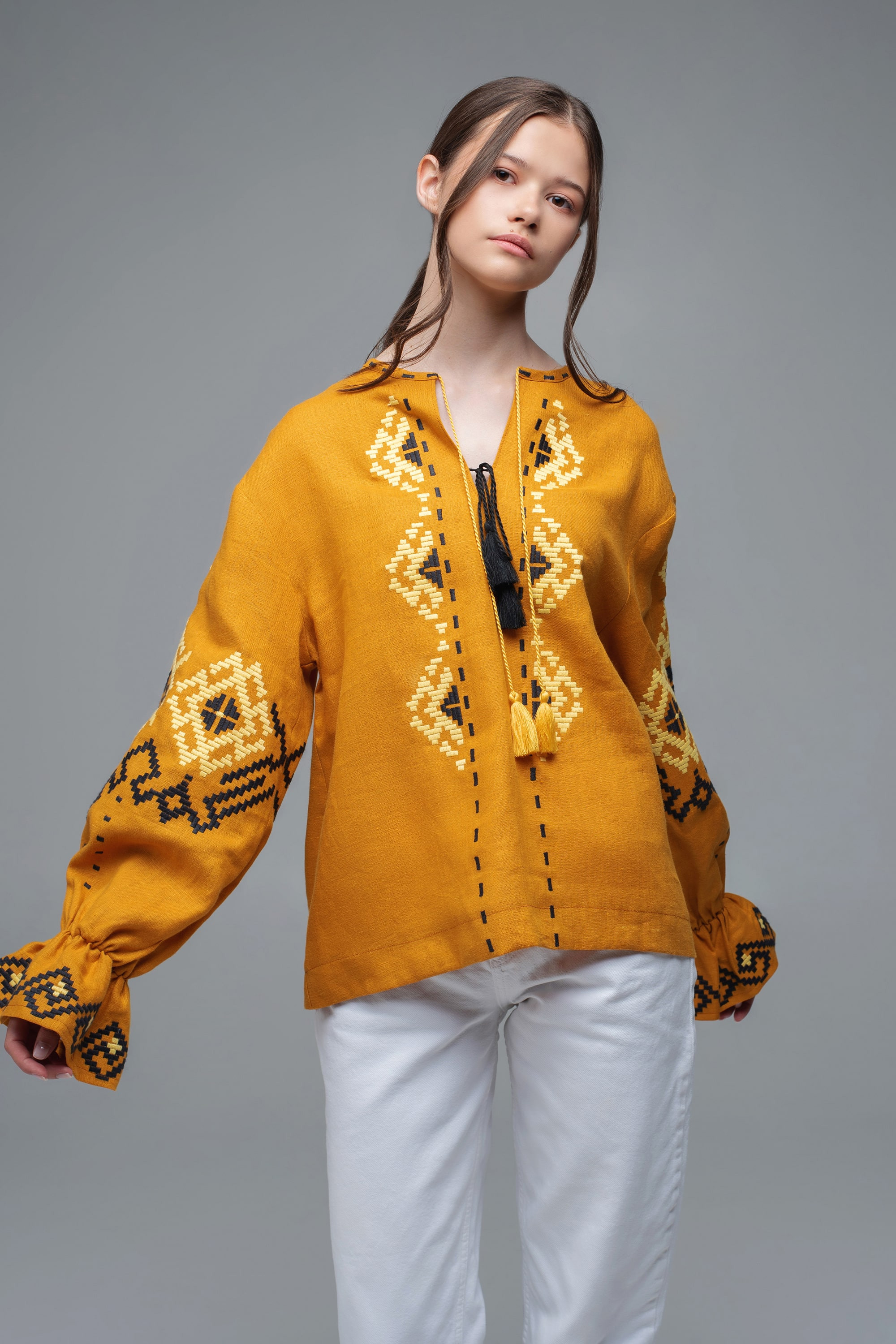 Жіноча вишиванка Mustard | XXL | 52-54