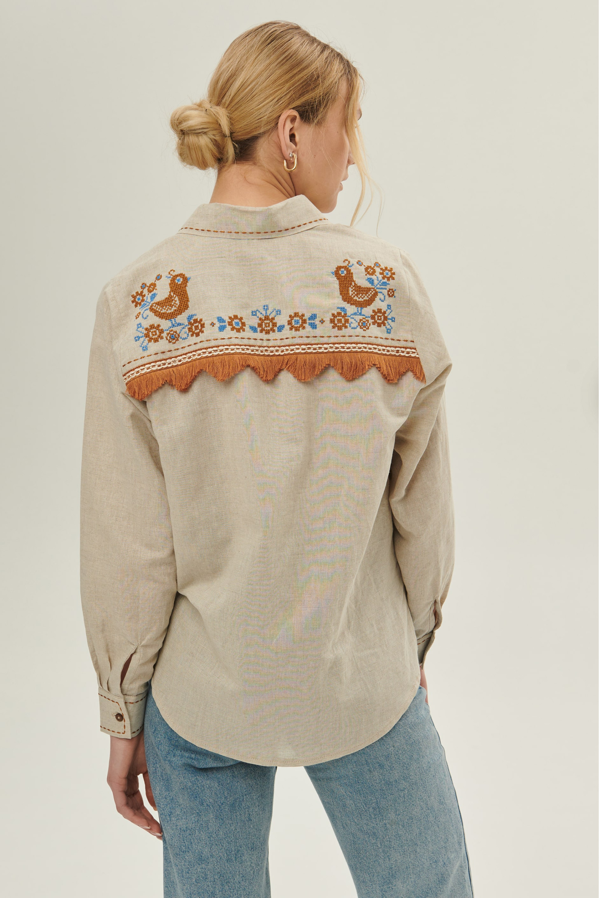 Women's linen embroidered blouse Bird | S | 42-44
